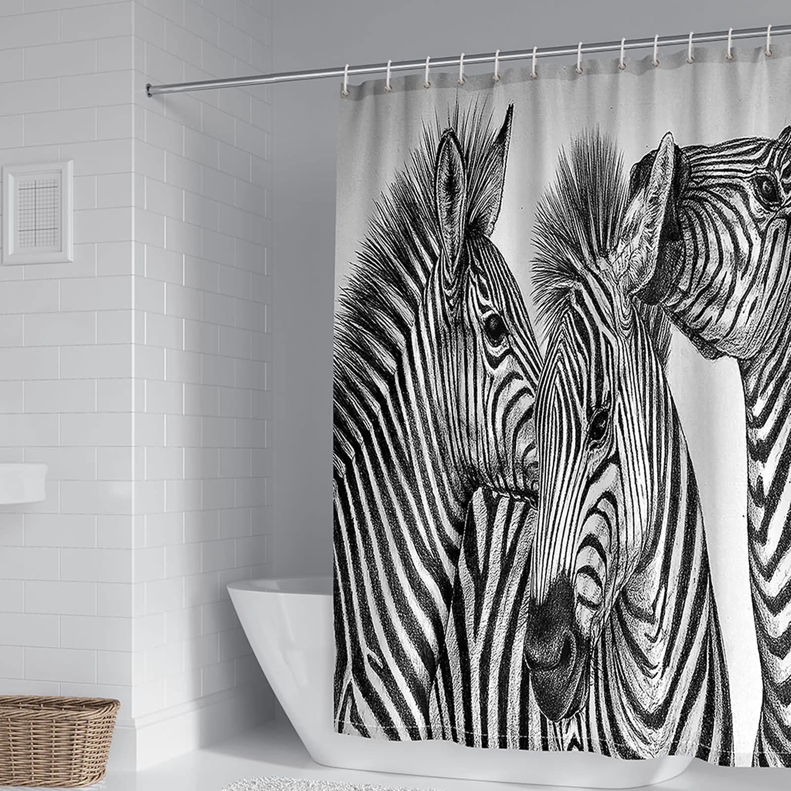 Rideau de douche 165x200cm polyester zèbres gris noir KnSam