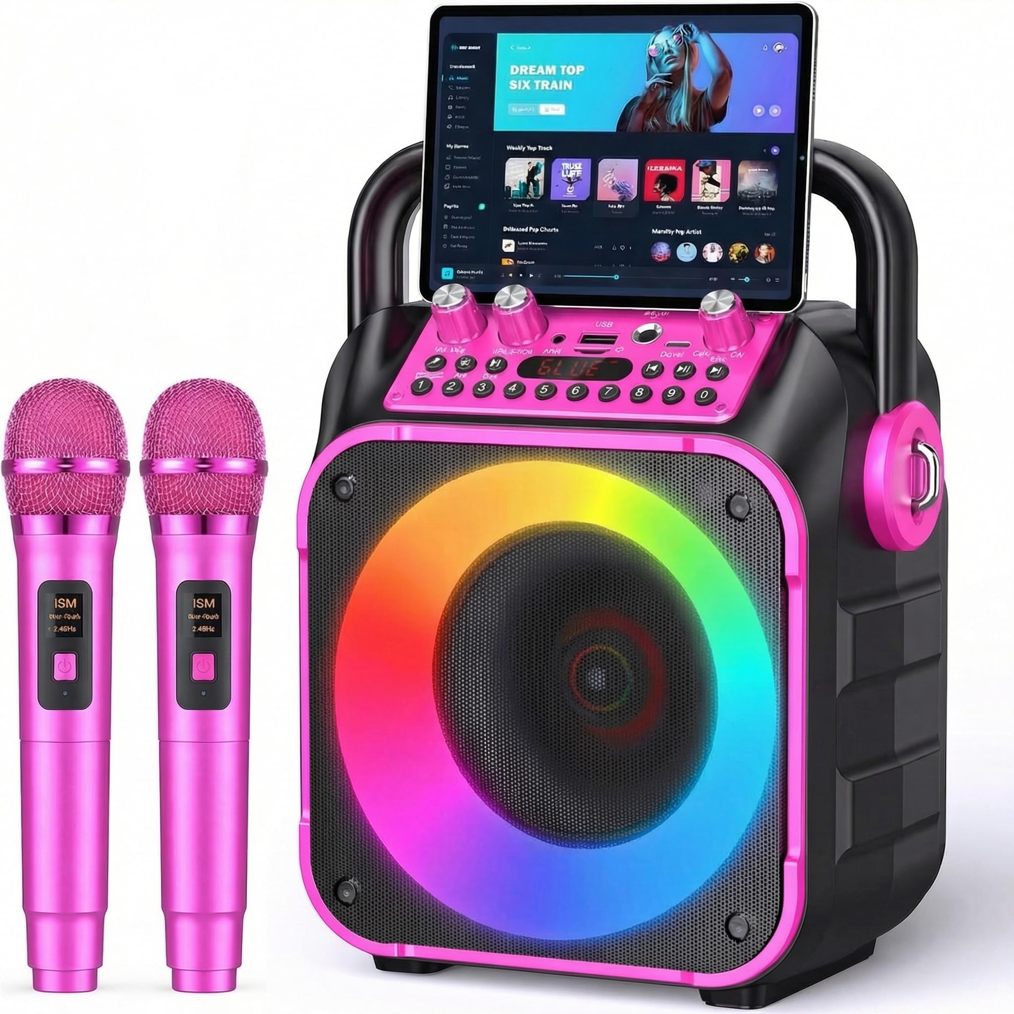 Fede Microphone Karaoké sans Fil, Micro à Main Portable Haut-Parleur pour Enfants/Adultes Chanter