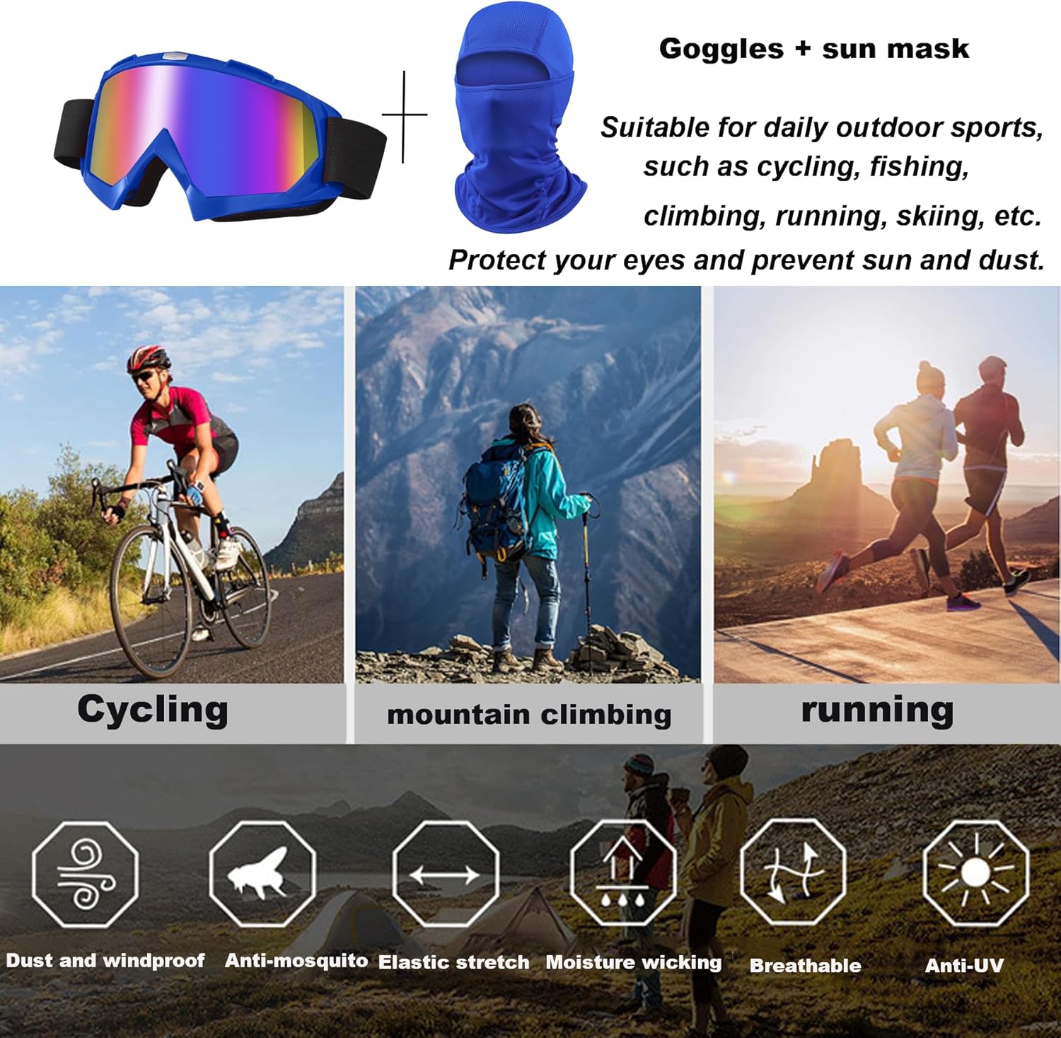 Dirt Bike Goggles ATV Off-Road Riding Motorcycle Motocross Glasses with Sun UV Protection Balaclava Full Face Cover - Image 7