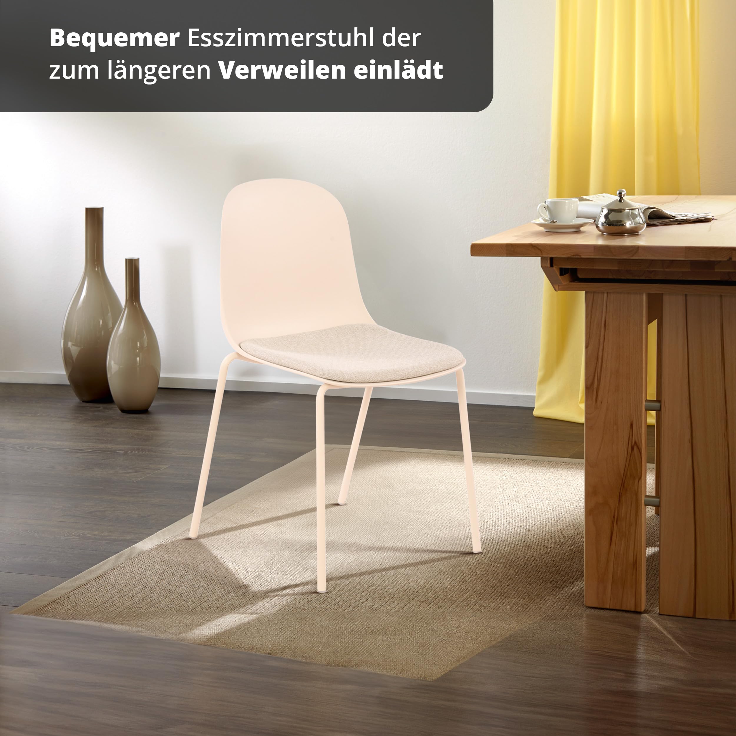 KHG 4er-Set Esszimmerstühle Küchenstuhl stapelbar, 120 kg, bis 120, Creme