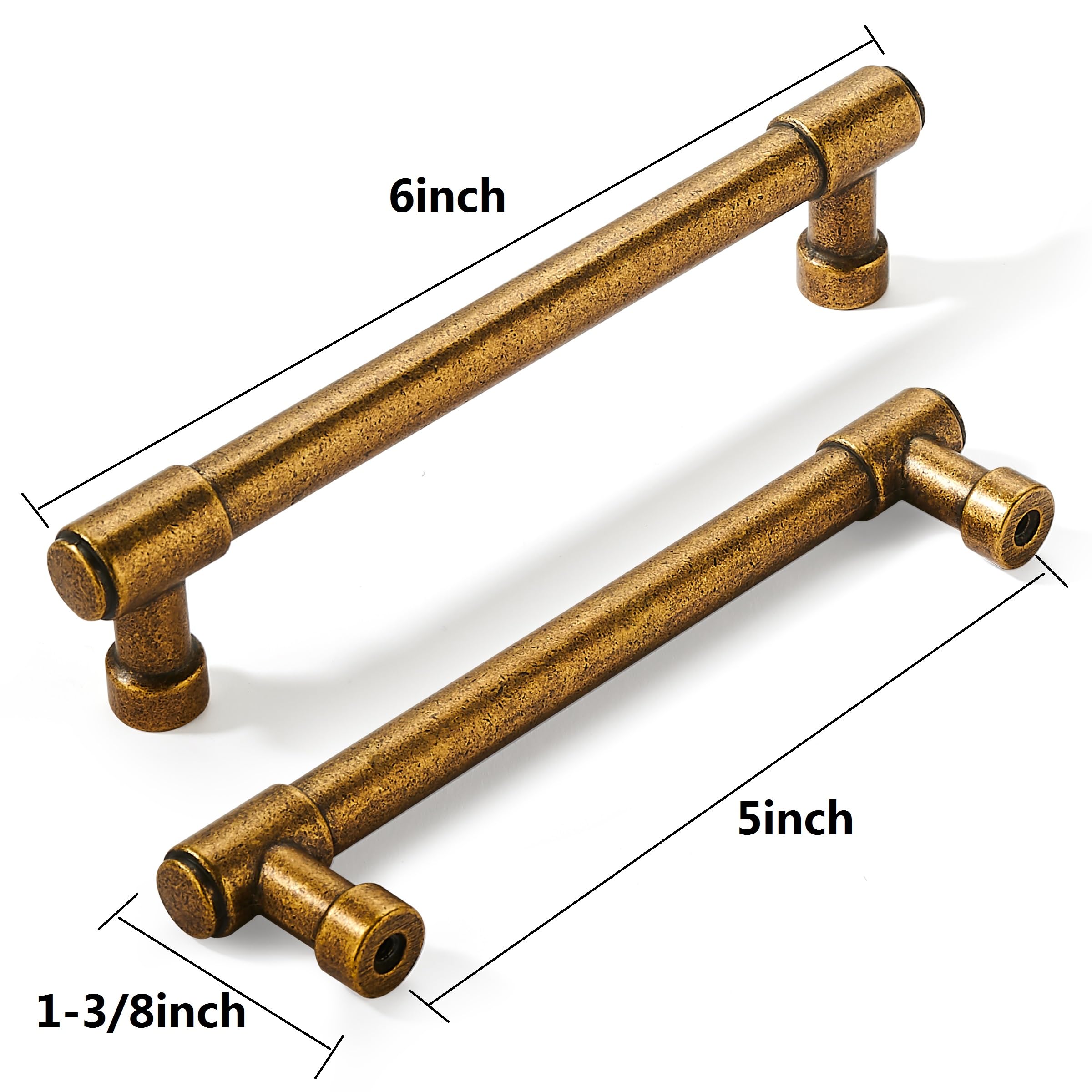 KHTUMEWARE-5 Antique Brass Cabinet Pulls CTC 5 in (128 mm) 6-Pack in Antique Brass — KHTUMEWARE