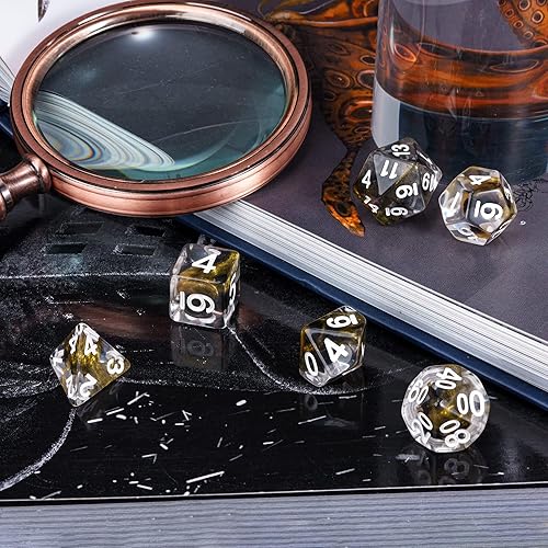 Miniatura 3 de DND - Juego de dados poliédricos RPG de 7 piezas para juegos de rol D&D (mezcla dorada, negro)