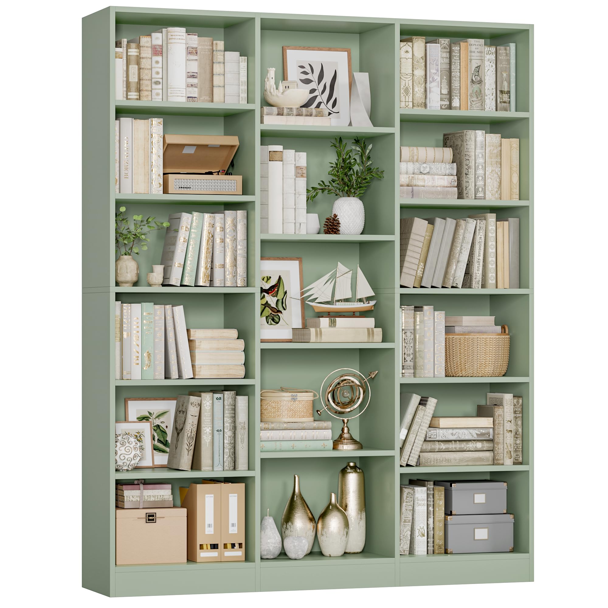 FACBOTALL Triple Wide Bookshelf, 6 Tier Large Bookshelf, Bookcase with 17 Open Display Shelves, 74'' Tall Bookcases and Bookshelves for Living Room,