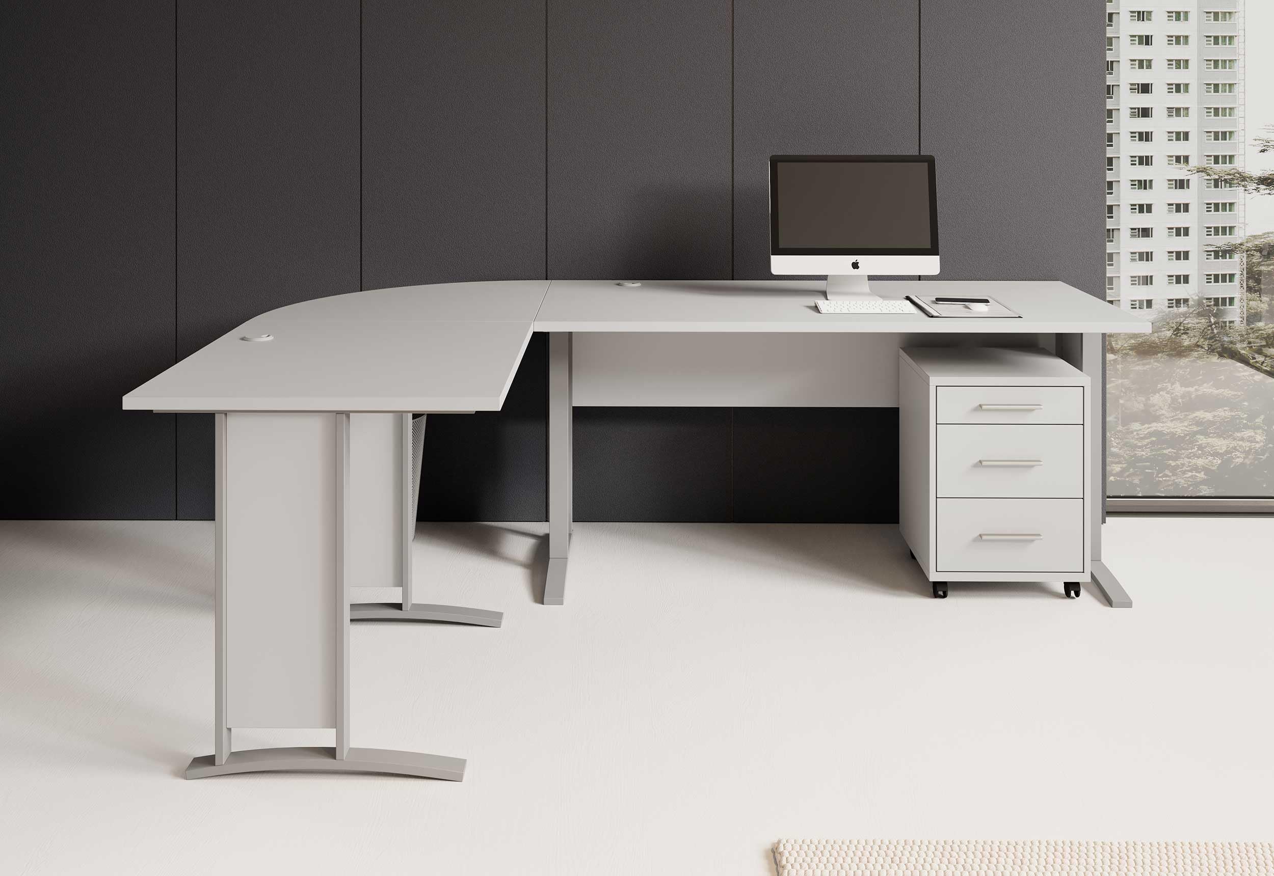 Stella Trading OFFICE LINEEscritorio esquinero en blanco, contemporáneo escritorio para ordenador con amplia superficie de trabajo y cajonera móvil, 220/170 x 72 x 70 cm (ancho/alto/profundo)
