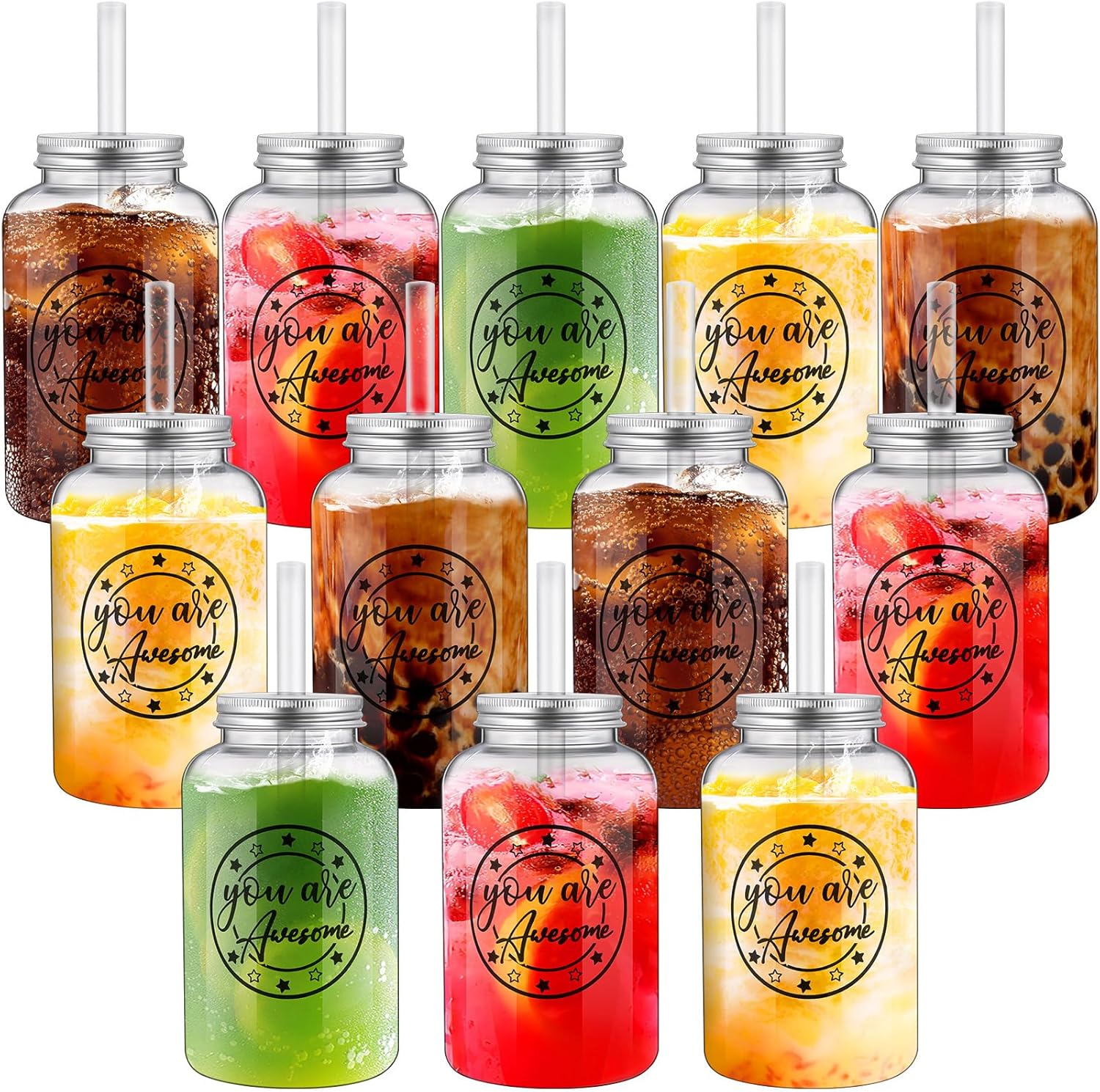 Teenyyou 12 Pcs 18 oz Plastic Juice Bottles with Airtight