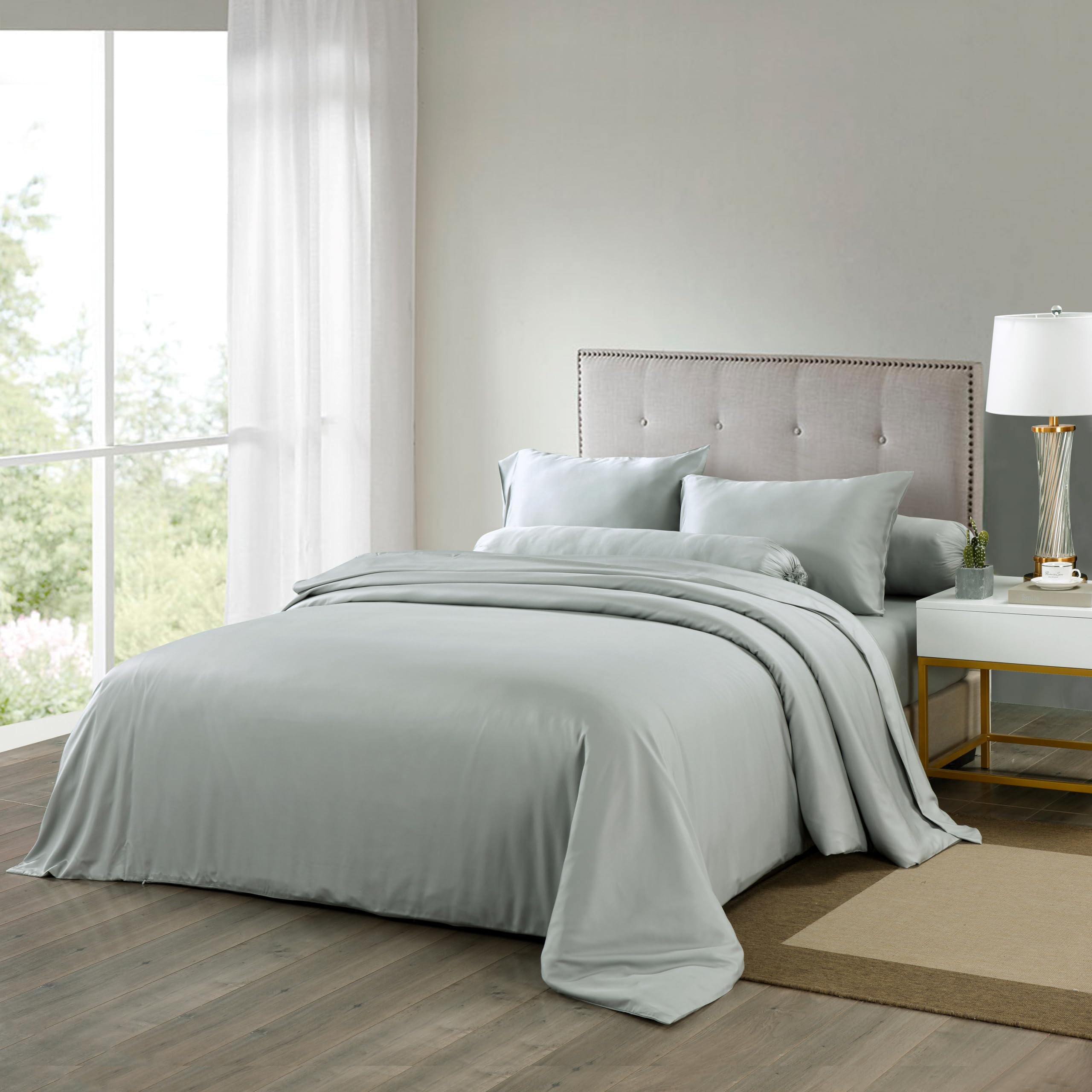 THE MYSTIC LOOM 3 PCS 100% Organic Bamboo Duvet Cover Set - Duvet Cover & 2 Pillowcases, Silver, 3 PCS Duvet Cover Set - King