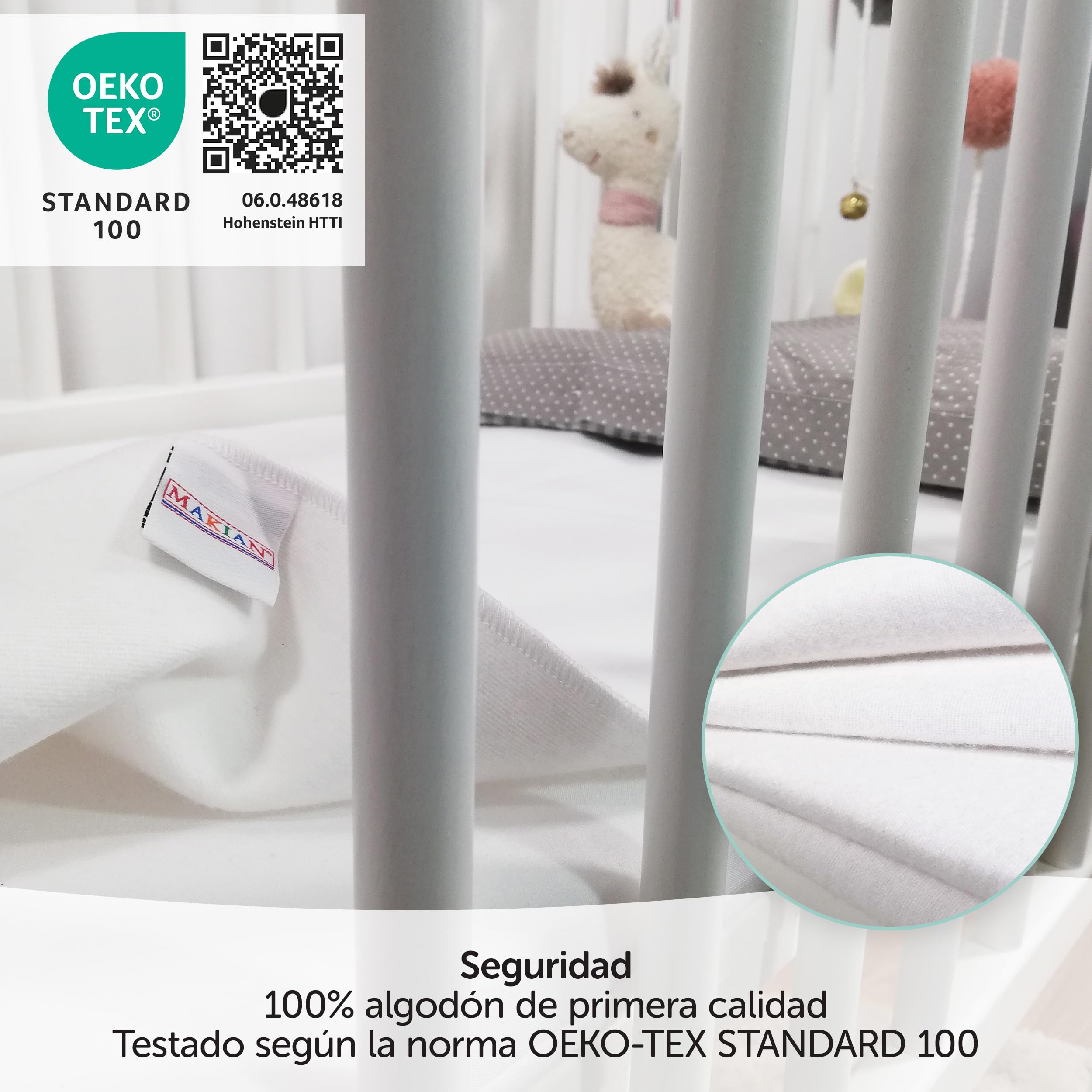 MAKIAN Protector Colchon Minicunas 40x90 cm Impermeable | Funda Protectora para Bebés de Algodón Homologado por Oeko-Tex® - Cubrecolchón Higiénico Ideal para Recién Nacidos - Blanco