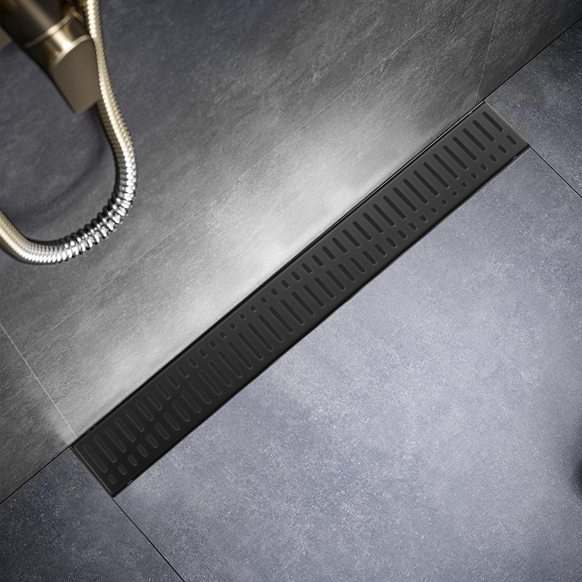 Sharp-tec 24 inch Linear Shower Drain, Black Rectangular Floor Drain, V-Shape Design Drain Channel, 304 Stainless Steel, cUPC Certificated for Bathroom Shower Room (Drain Base is Not Included)