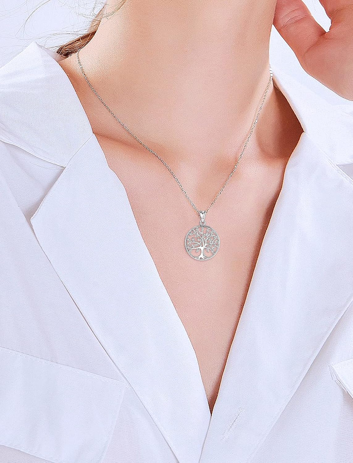 AEONSLOVE Tree of Life Necklace 925 Sterling Silver, Family Tree of Life Pendants Jewelry Gifts for Women Wife Mother, 18 Inch Chain - Image 4