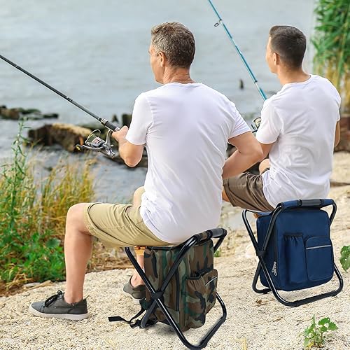 Miniatura 2 de Taburete ligero enfriador de mochila resistente 350 libras para adultos, taburete de campamento plegable con enfriador aislado de 15 litros para