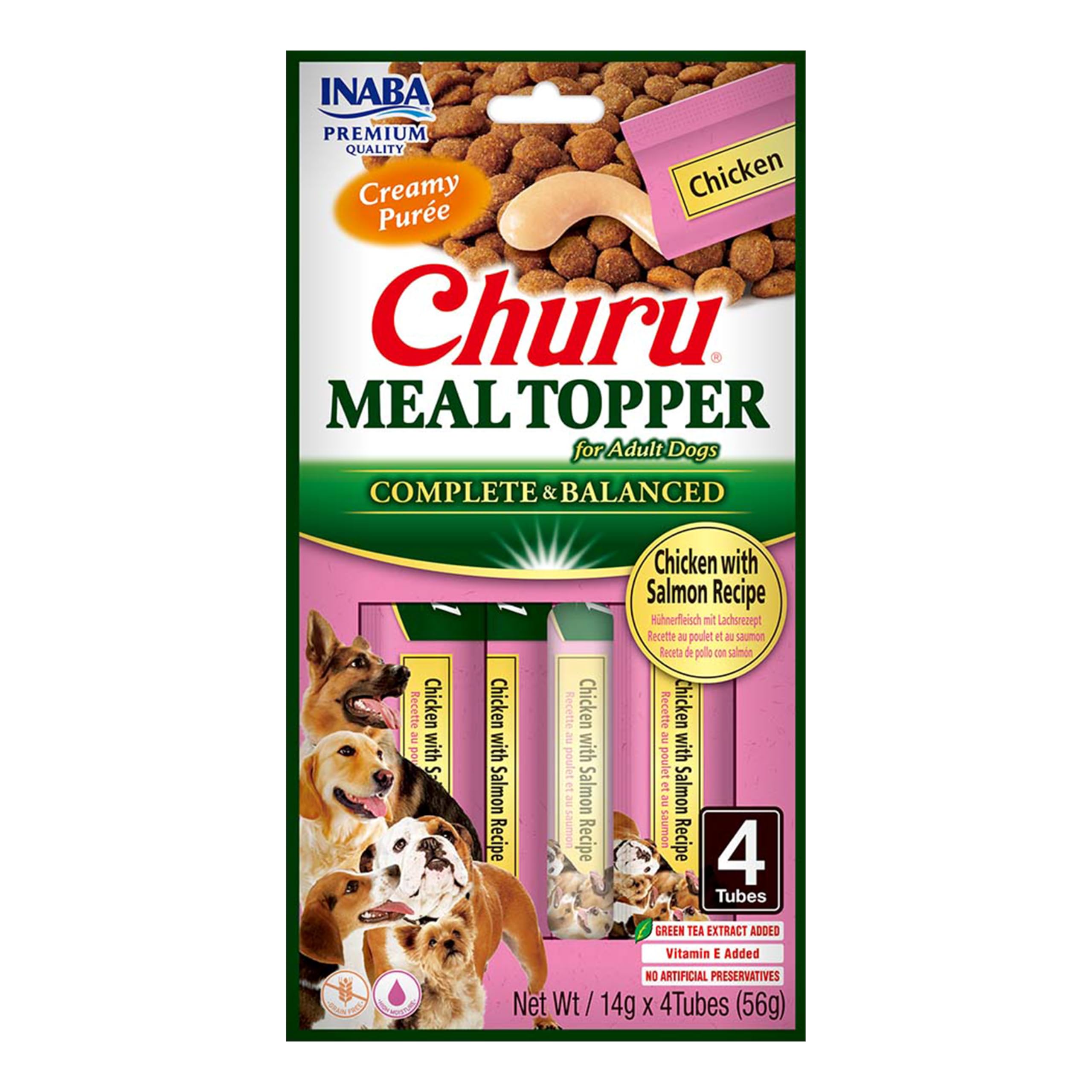 Churu Meal Toppers by INABA Dog Treat - Chicken with Salmon - 12 Pack (48 x 14g) / Soft & Creamy, Delicious & Healthy PurÃ©e Food Topper, Natural, Grain Free