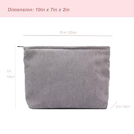 PAZIMIIK Makeup Bag Large Zipper Corduroy Make Up Pouch for Purse Travel Canvas Cosmetic Organizer for Women Brush Storage,Grey