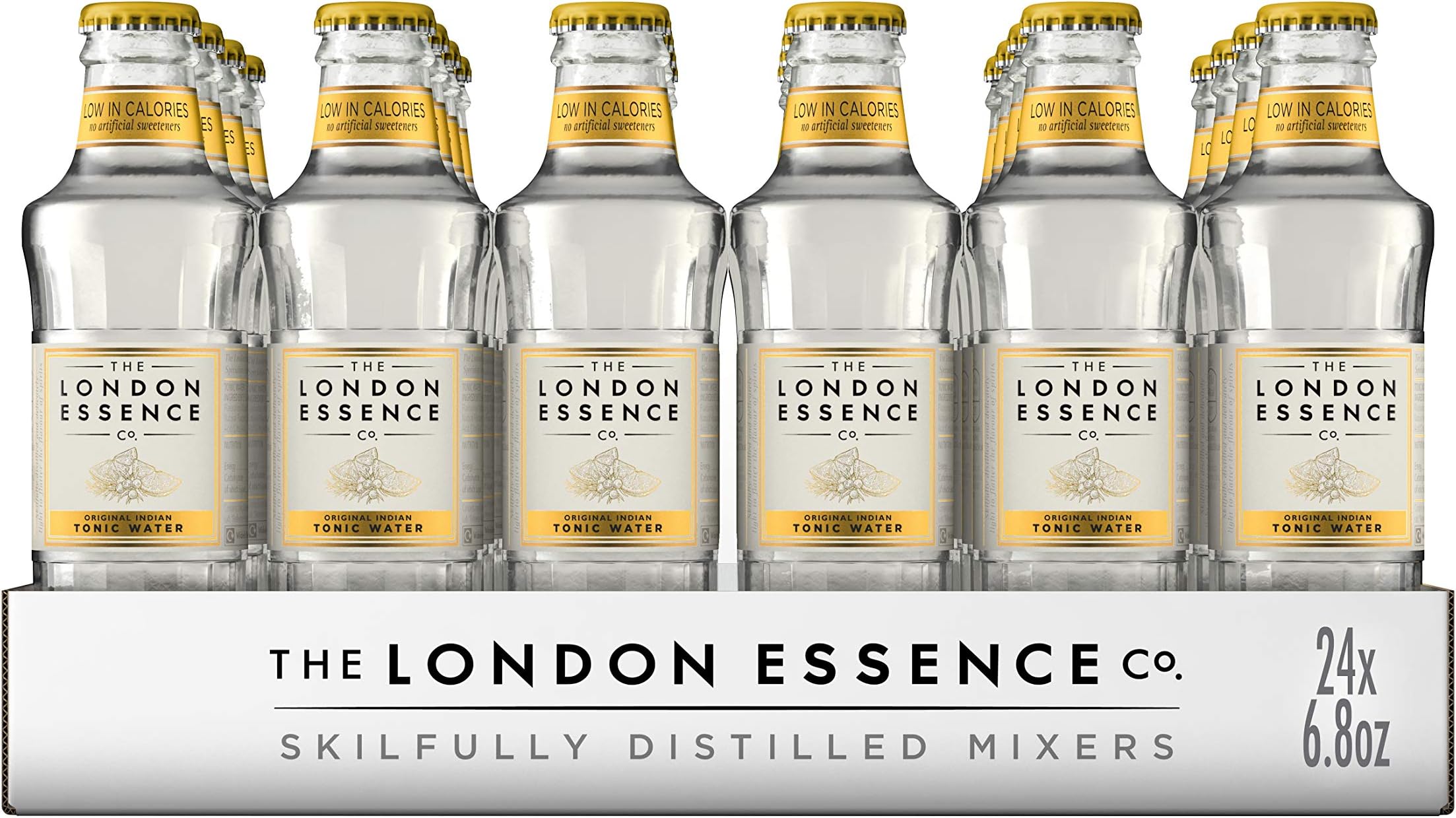London Essence Company Tonic Water - Perfect Mixer for your Premium Spirits - No Artificial Colors, Preservatives or Flavors - Low Calorie - Indian Tonic, 24 x 6.8 Fl Oz Bottles