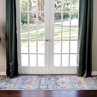 Rugs.com Malibu Collection Runner Rug â€“ 6 Ft Runner Multi Low-Pile Rug Perfect for Hallways, Entryways