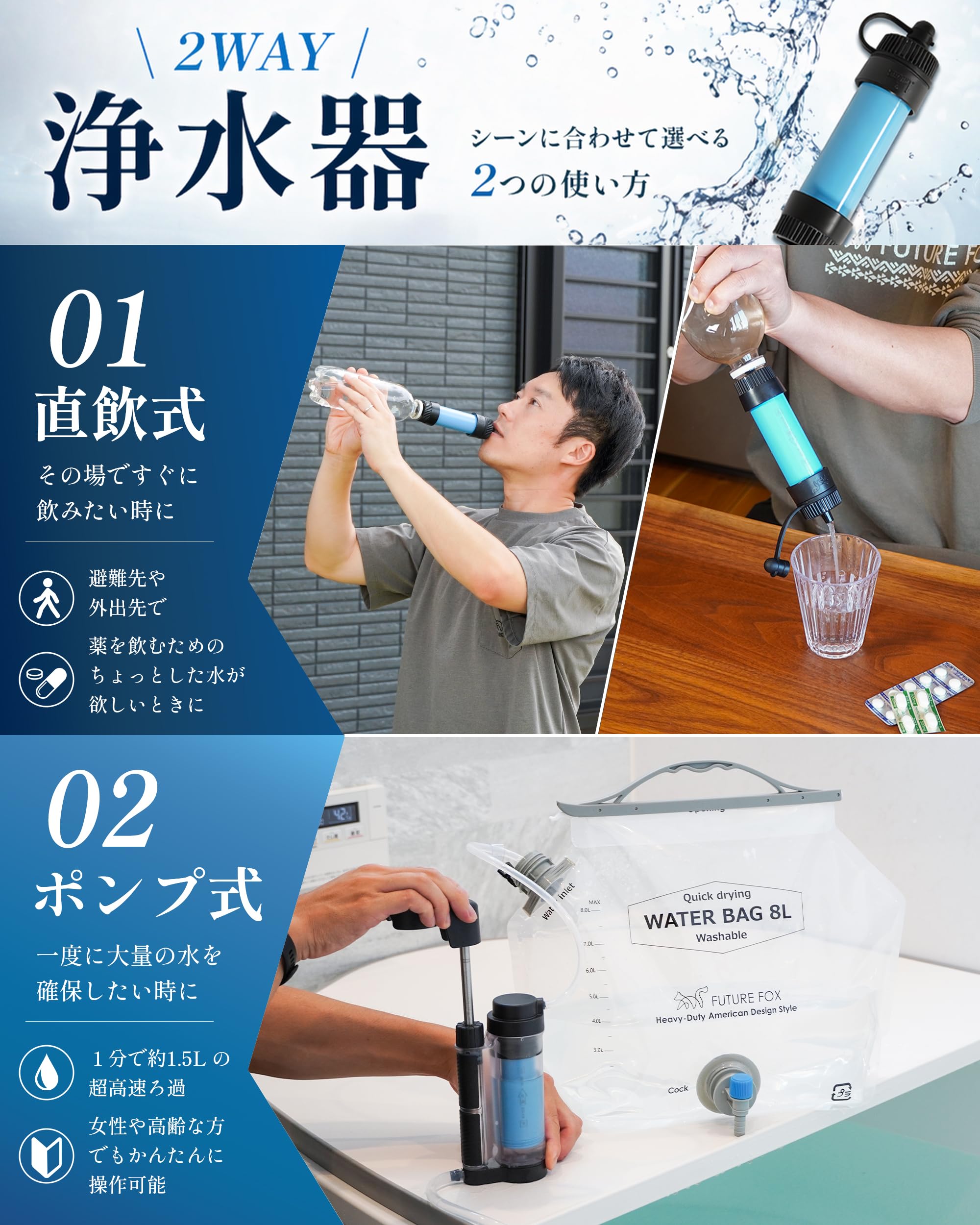 Amazon.co.jp: FUTUREFOX 【国内水質検査クリア】携帯浄水器 災害用