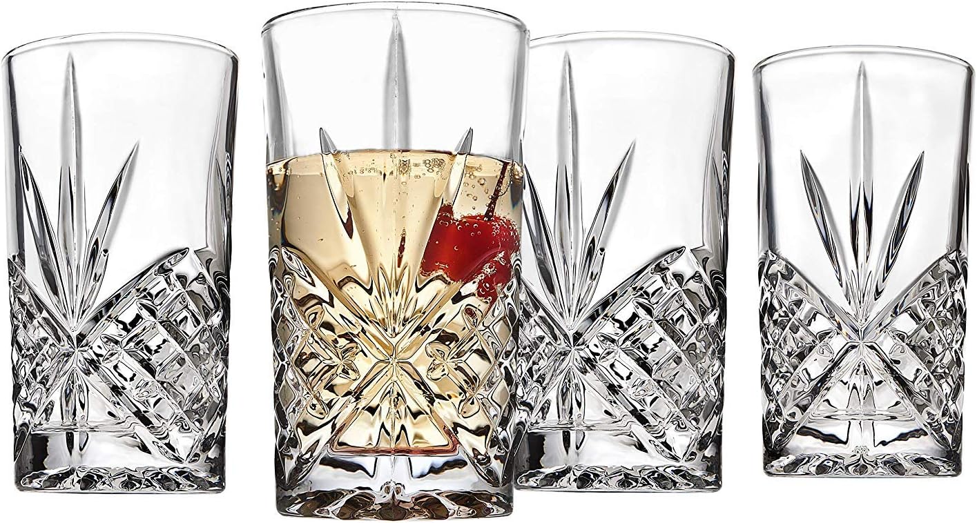 James Scott Highball Glasses set of 4 - Exquisite 10 oz. Lead-Free Tumblers for Cocktail, Water, Juice, Beer, Wine, Whiskey, etc. | Irish Cut Design