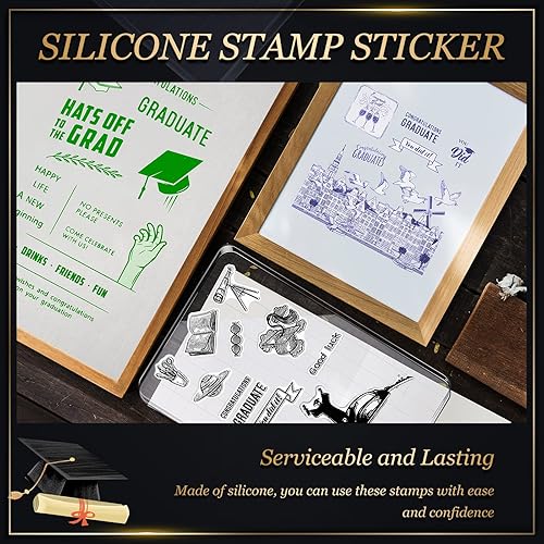 Miniatura 7 de Juego de 6 hojas de sellos transparentes de silicona para graduación, juego de sellos acrílicos, herramientas con líneas de cuadrícula,