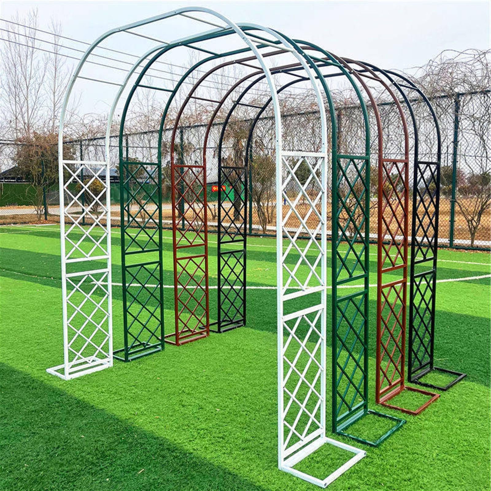 Metalowy łuk ogrodowy Pera Trellis stojak stabilny zewnętrzny altana do roślin pnących 260 x 270 cm biały regulowana wysokość 140-370 cm t na wesela i imprezy