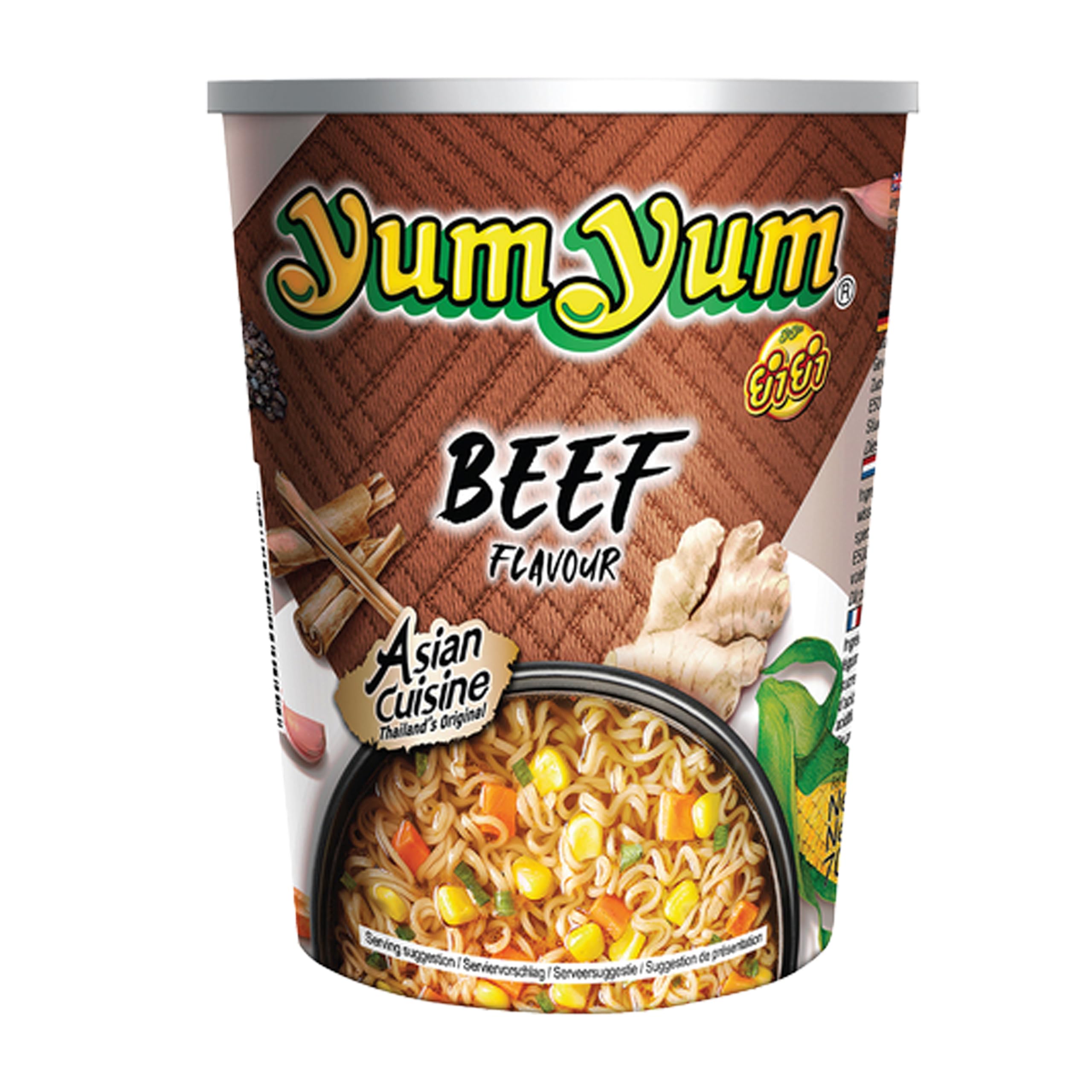 YumYum Beef Flavour Cup 36x 70g Asiatische Instant Nudeln im Becher | Thailändisches Aroma, Sofortiger Genuss, Mit Brokkoli & Champignons, Hergestellt in Thailand, Asiatische Nudelsuppe