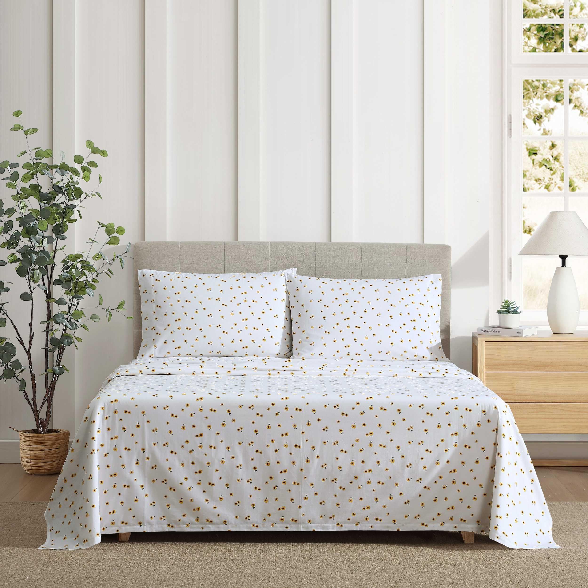 Eddie Bauer - Juego de sábanas, Ropa de Cama de percal de algodón con Fundas de Almohada a Juego, vigorizante y Transpirable, 200 Hilos, Classic Comfort Essentials (Amarillo Girasol, matrimonial)