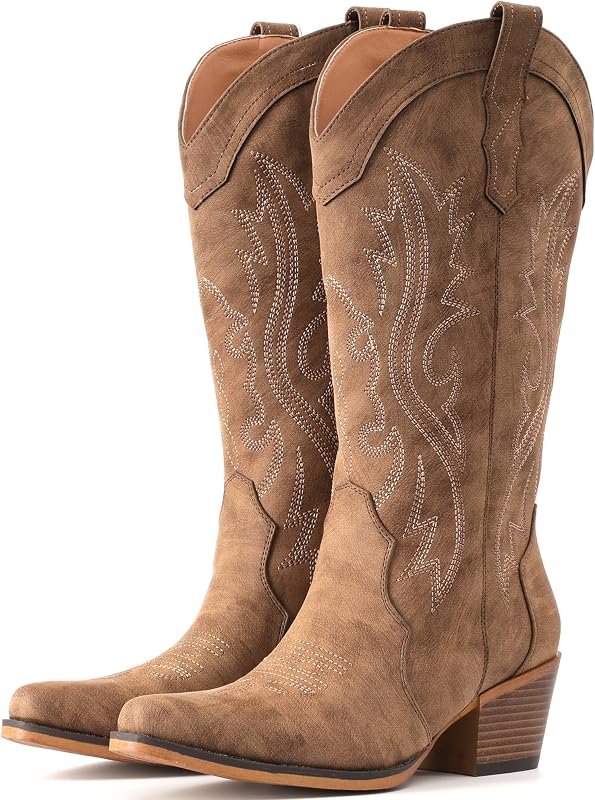 Botas vaqueras IUV para mujer Botas vaqueras occidentales a media pantorrilla con punta recortada | Tacón grueso Ideal para empeines bajos.