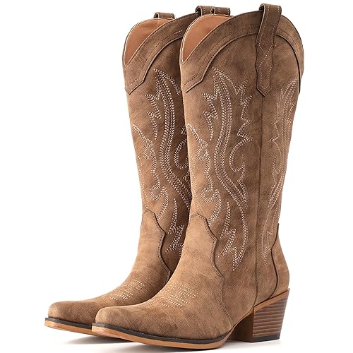 IUV Cowboy Boots For Women Western Cowgirl Boots with Chunky