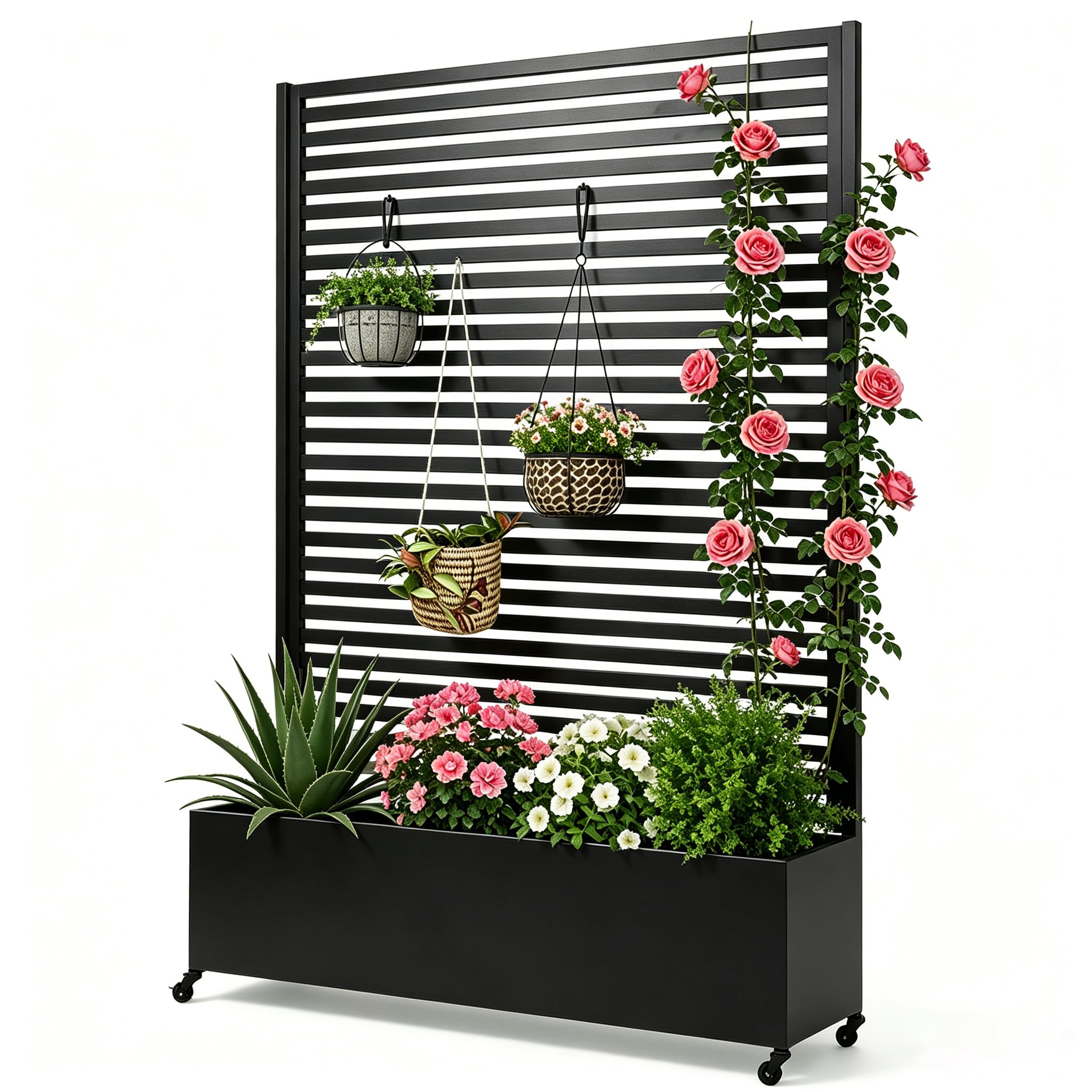 Jardinera metálica para Exterior con Enrejado, bancal Elevado de Metal con Ruedas, Jardinera Independiente con privacidad para Flores y Verduras en jardín, Patio y balcón.