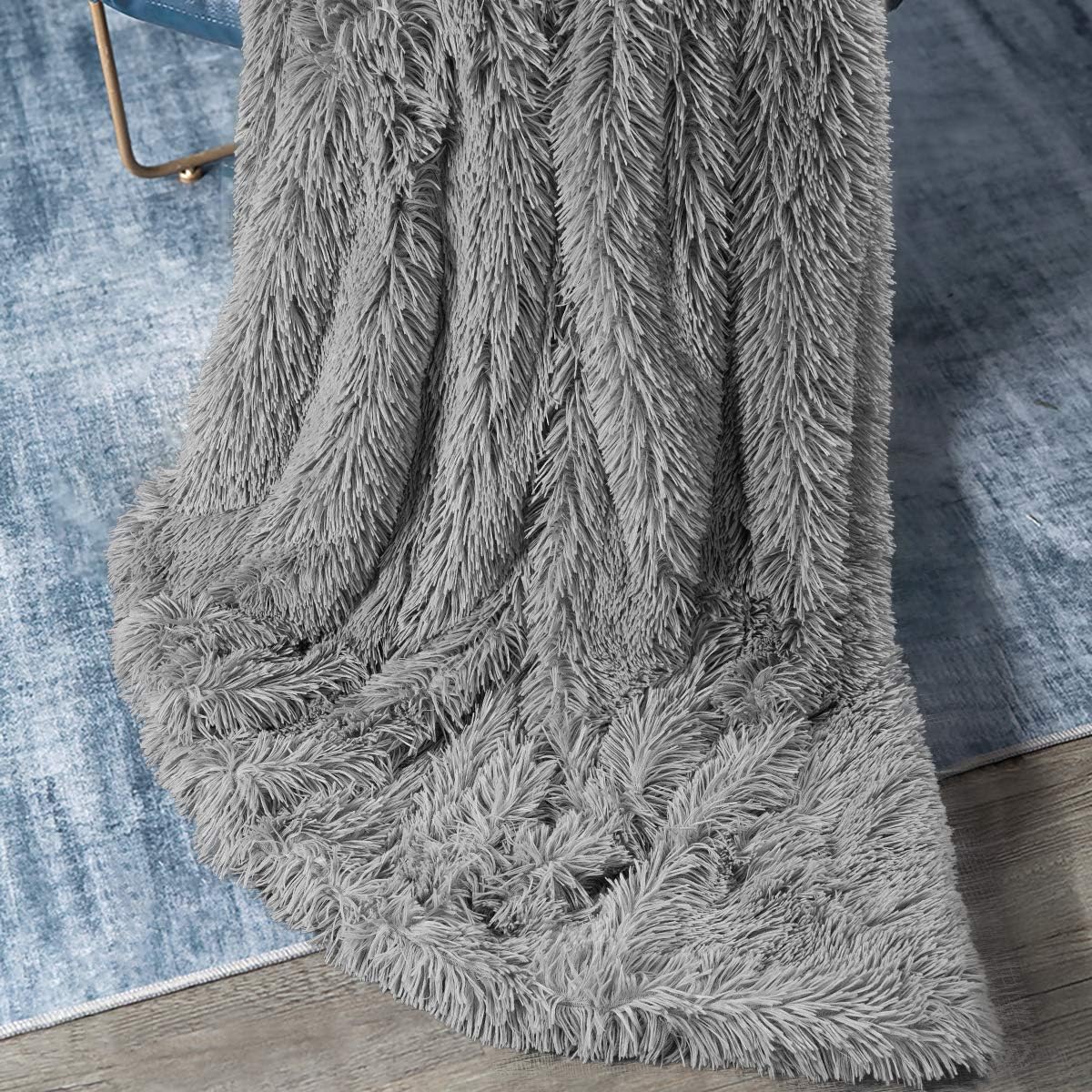 Andecor Soft Fluffy Faux Fur Throw Blanket - 50 x 60 Inches Plush Lightweight Warm Shaggy Fleece Blankets for Bed Couch Sofa Chair Home Decorative, Grey
