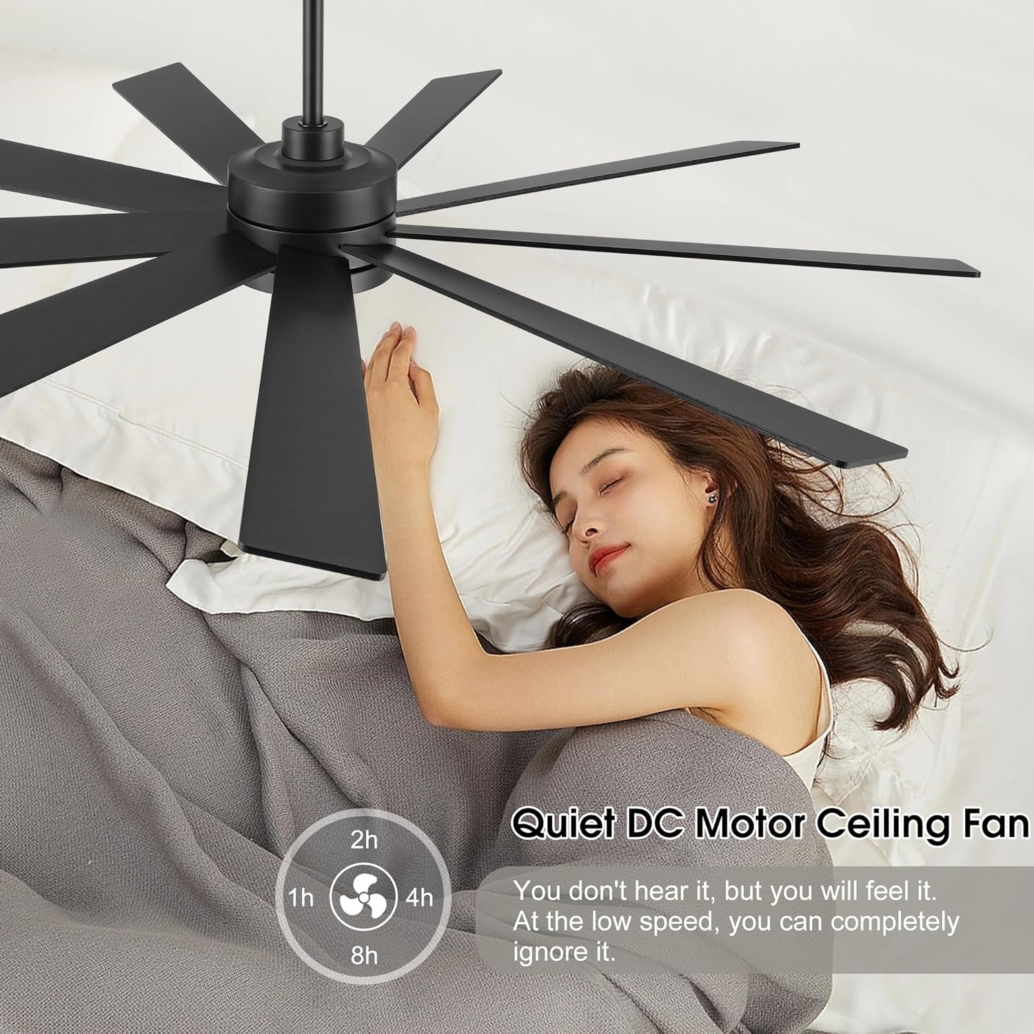 ELEHINSER 72" Ceiling Fan No Light, 6-Speed Noiseless Reversible DC Motor, 9 Blades Black Industrial Ceiling Fan with Remote and 4.5"/12"/24" Downrods for Home or or Commercial Use