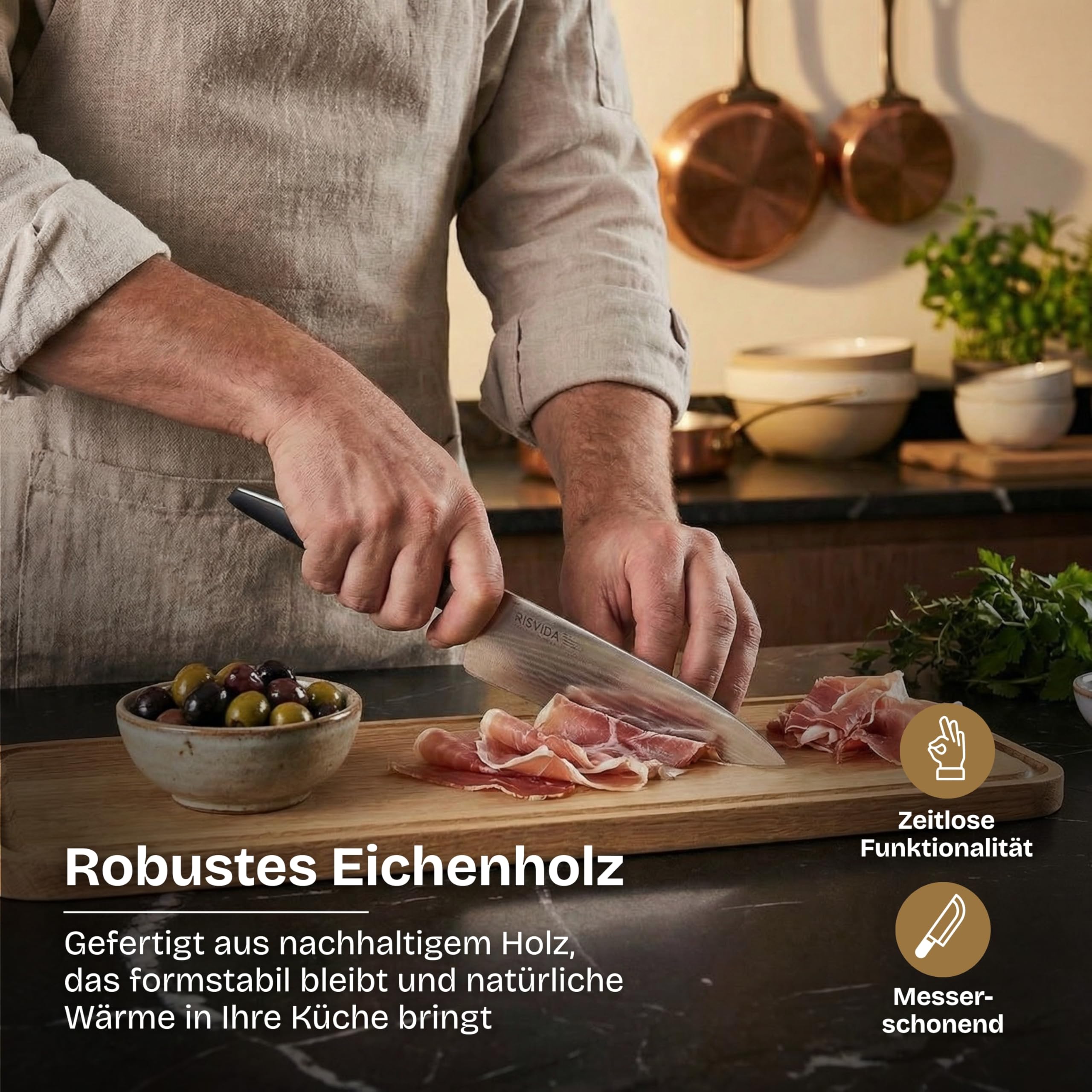 Quaarc Tapas Servierbrett (54x18 cm) – Premium Eiche Servierplatte für Antipasti, Käse & Snacks – Ergonomisches Design von Jacob LETH-Espensen – Langlebig & Antibakteriell