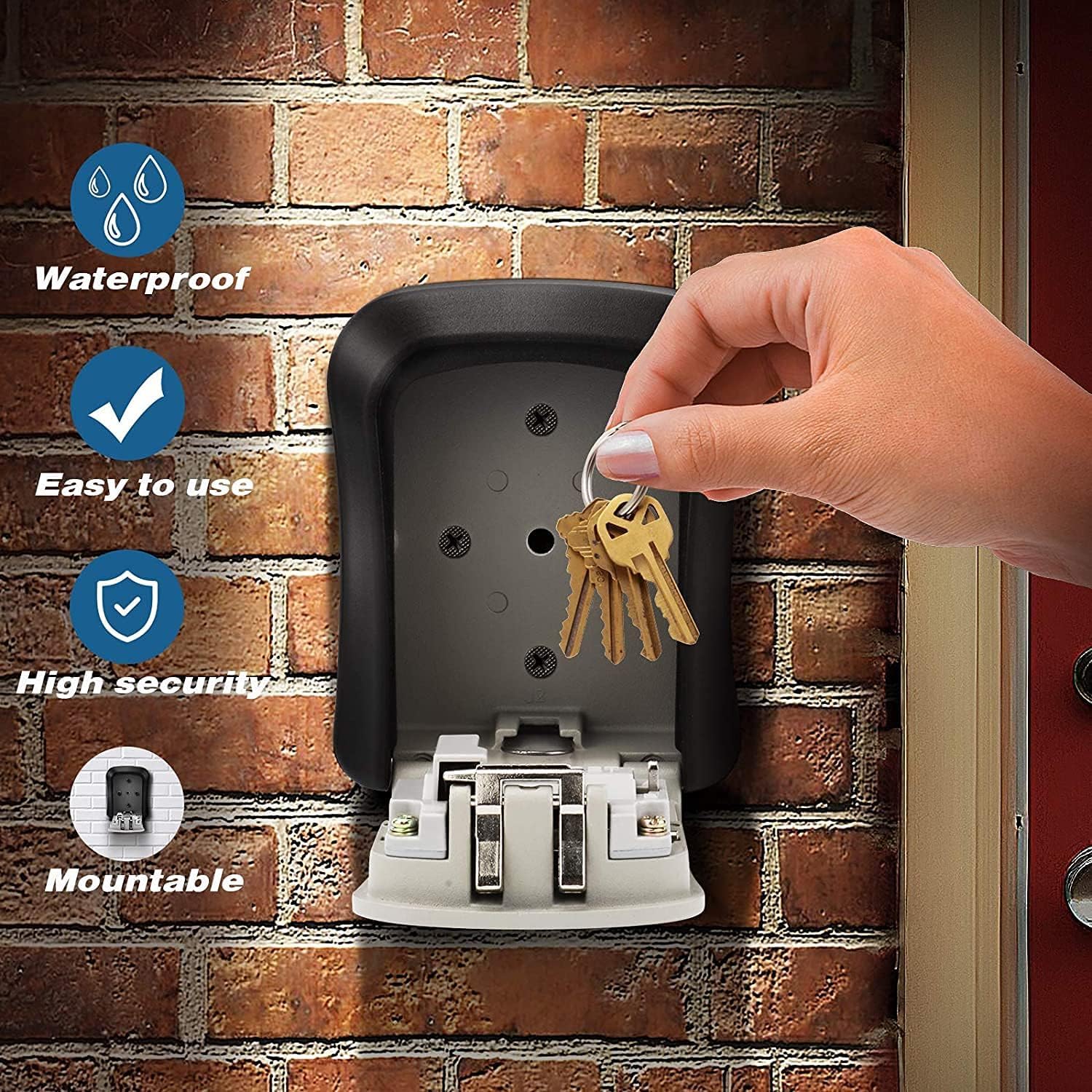 CROING 4 cajas de seguridad para llaves montadas en la pared, con cerradura de combinación, código de 4 dígitos, negro y gris