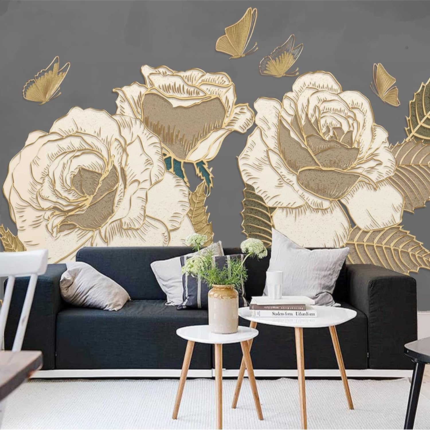 Papier peint photo mural 3D rose amovible pour salon