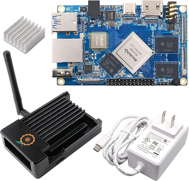 Orange Pi 4 LTS 4GB LPDDR4 Rockchip RK3399 Six Core 64 Bit Single Board Computer with 16GB eMMC Flash, Run Android, Ubuntu, Debian OS (Pi4 LTS+Metal Shell+5V4A TypeC Supply+Heat Sink)