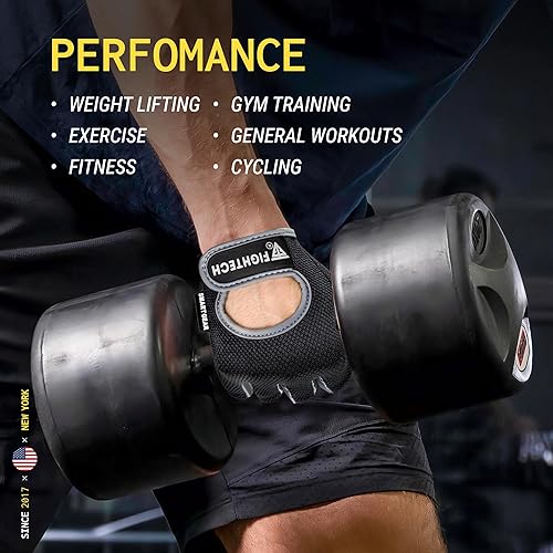 Miniatura 7 de FIGHTECH Guantes de entrenamiento para hombres y mujeres, guantes de levantamiento de pesas sin dedos con palmas acolchadas, guantes de gimnasio