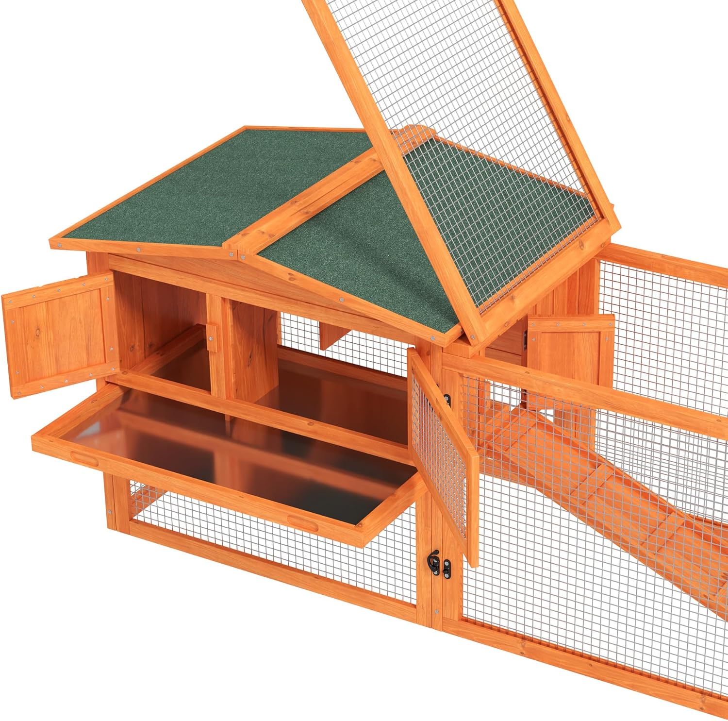 Natural Wood and Wire Outdoor Rabbit Hutch with Run