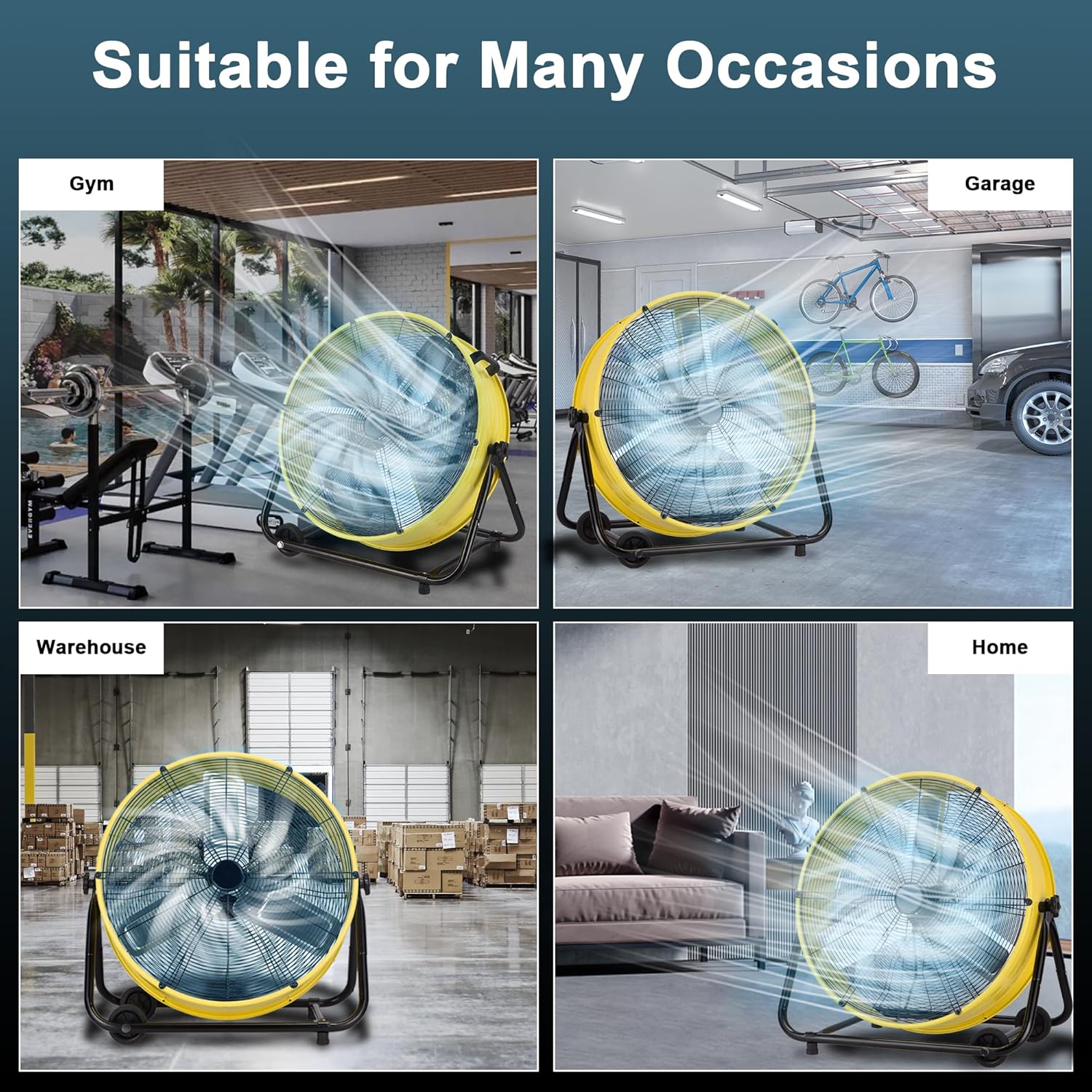 40 Inch Industrial Drum Fan, 24800 CFM High Velocity Floor Fan, Heavy Duty, 3-Speed, 360° Fully Adjustable Tilt, Portable Wheels & Handle for Commercial, Warehouse, Garage, Workshop, Gym-ETL Certified