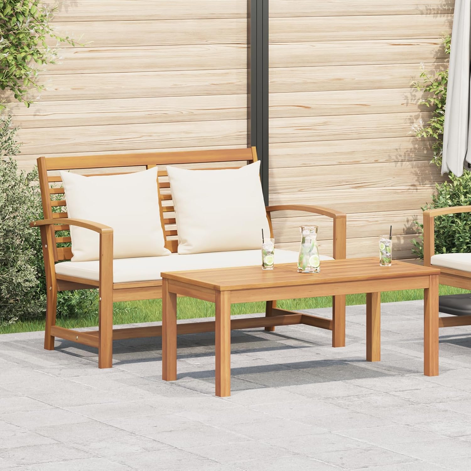Gecheer Lot de 2 Canapés de Jardin en Teck Massif Marron