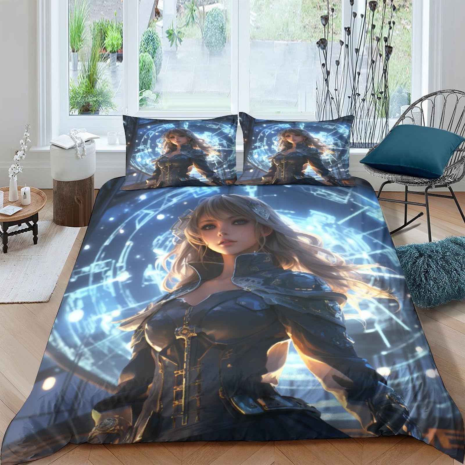 Parure de lit enfants Sci-Fi King 220x240 cm avec housse de couette imprimé sauvage 3D IOFEER