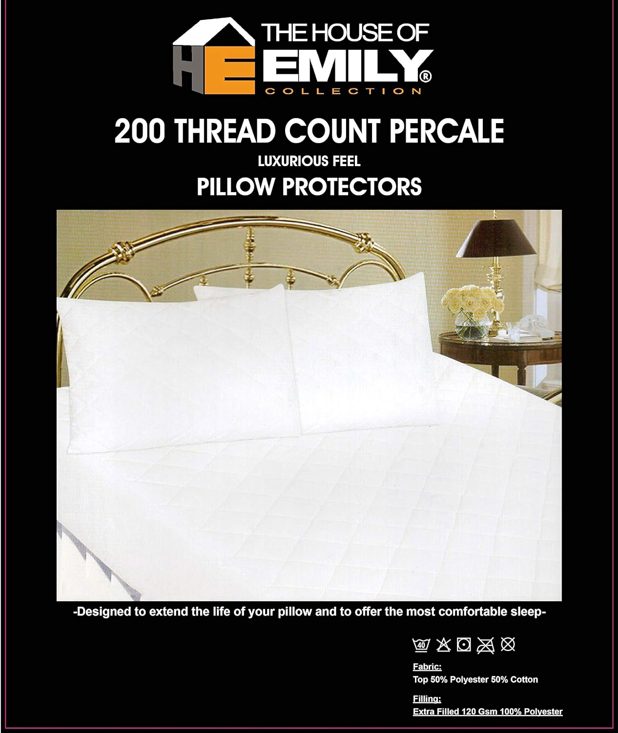 The House Of Emily 2-Pack Luxury White Quilted Pillow Protectors Emperor Size 20 x 42 Inch