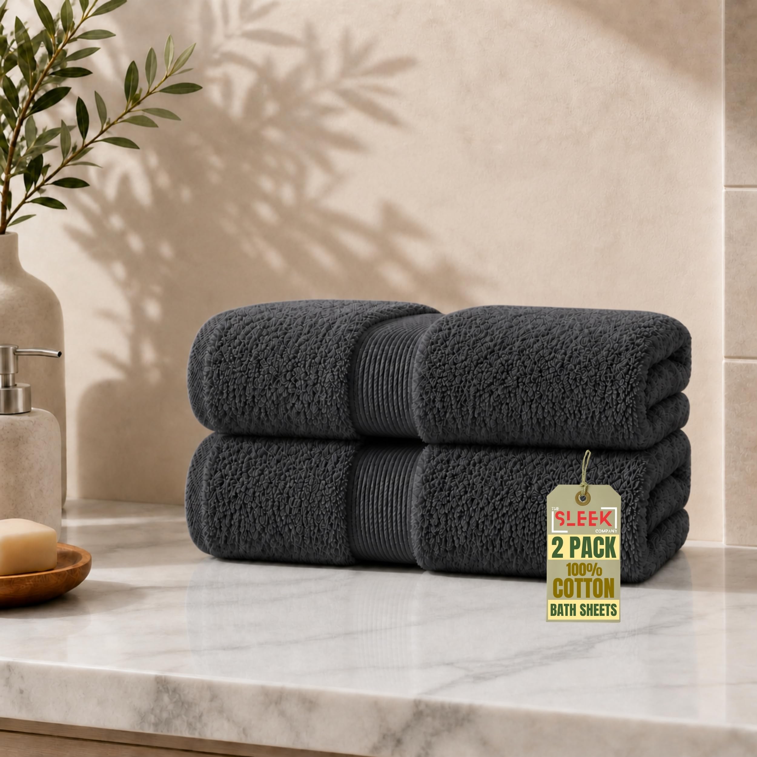 600GSM Royal Egyptian Cotton Bath Sheets (90x150cm) – Pack Of 2 – Soft & Absorbent Extra Large Bath Towels – Hypoallergenic & Durable Towels Bath Sheets – Ideal Bath Sheet for Home & Hotel (Charcoal)