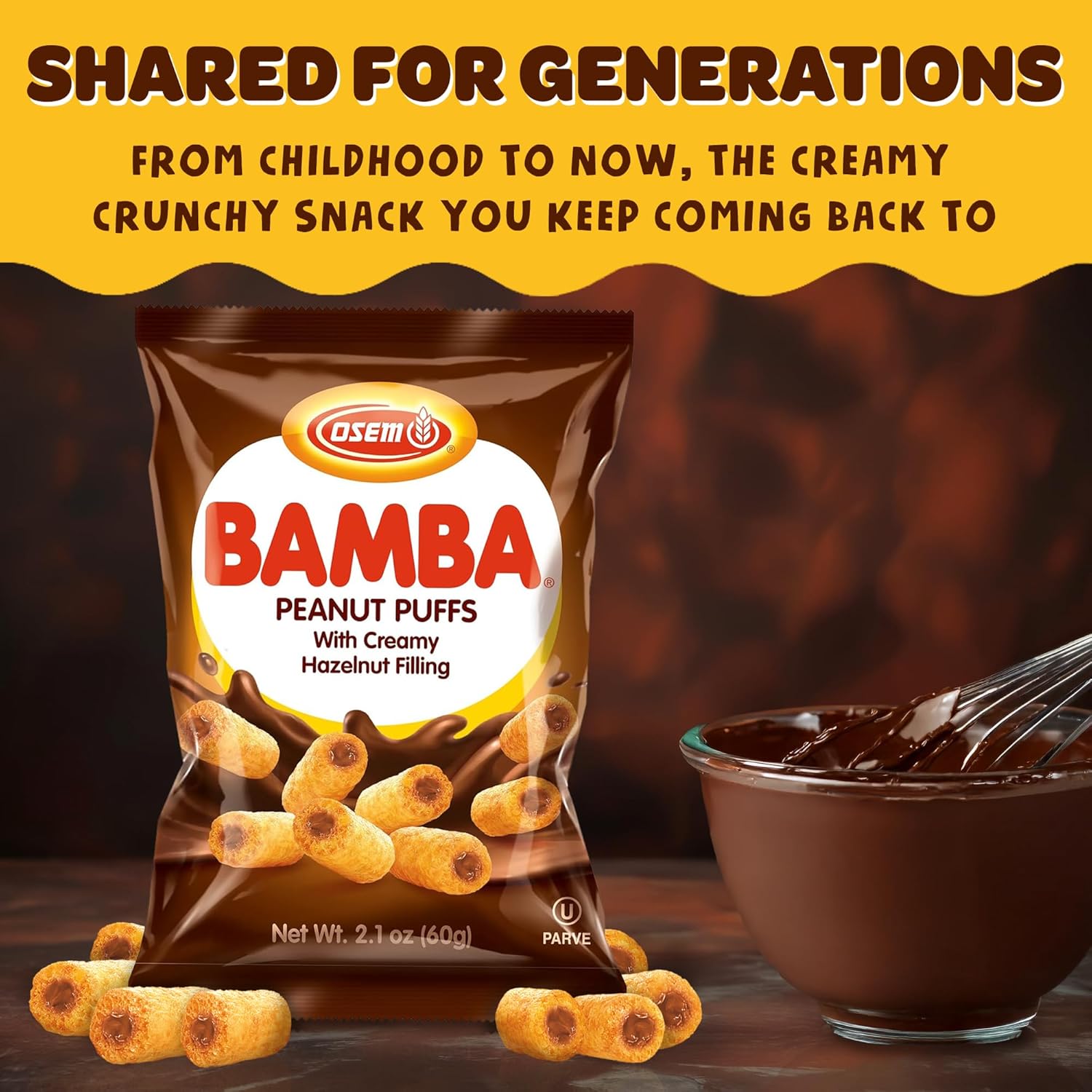 Bamba Hazelnut Cream Peanut Butter Snacks All Natural Peanut Butter PB Corn Puffs, 2.1oz Bag (Pack of 20)