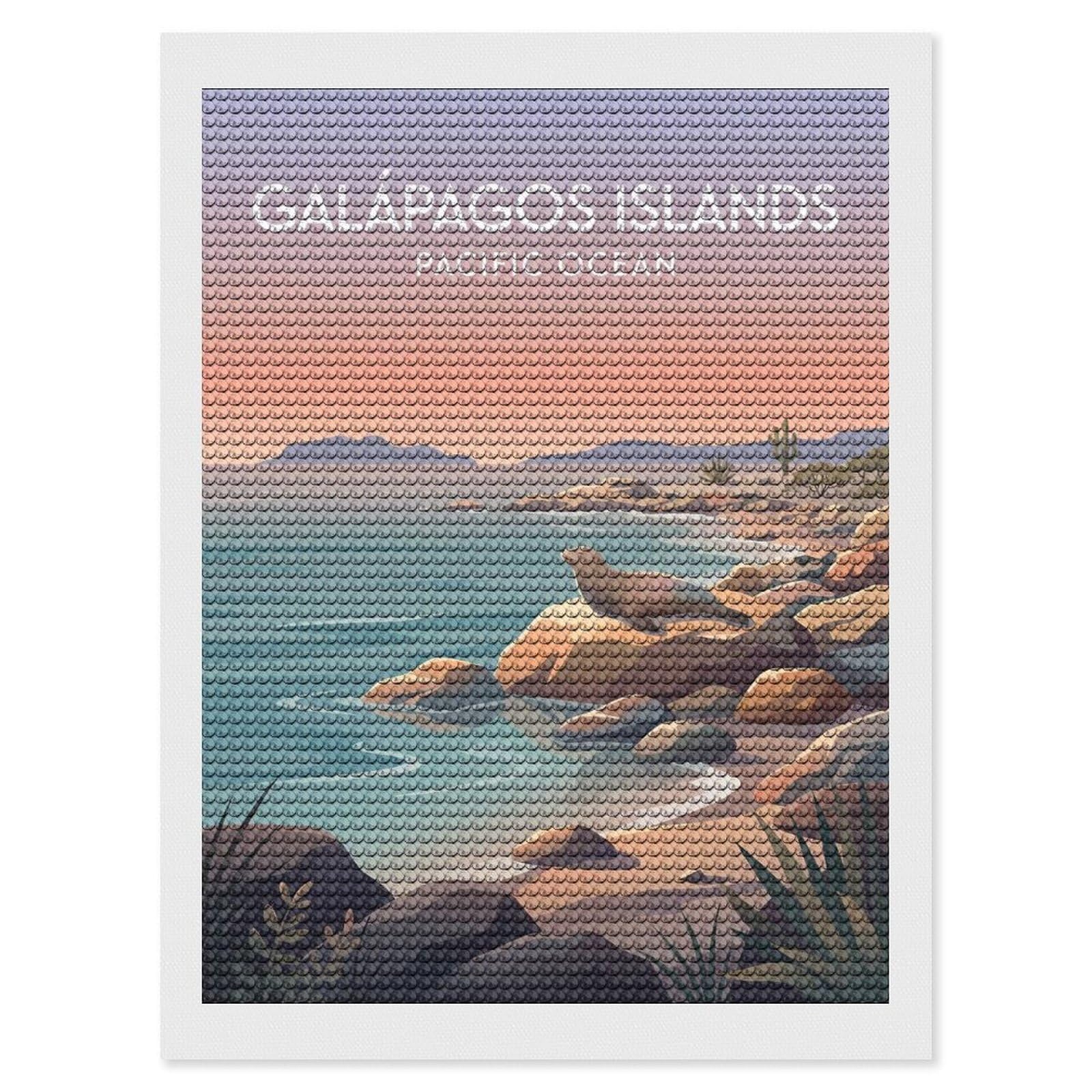 Junmoney Galapagos Islands Diamond Painting Set 12"x16", Neat Printed Canvas, with Tool Kit, Bedroom Decor, Gift Idea, Complete Accessories