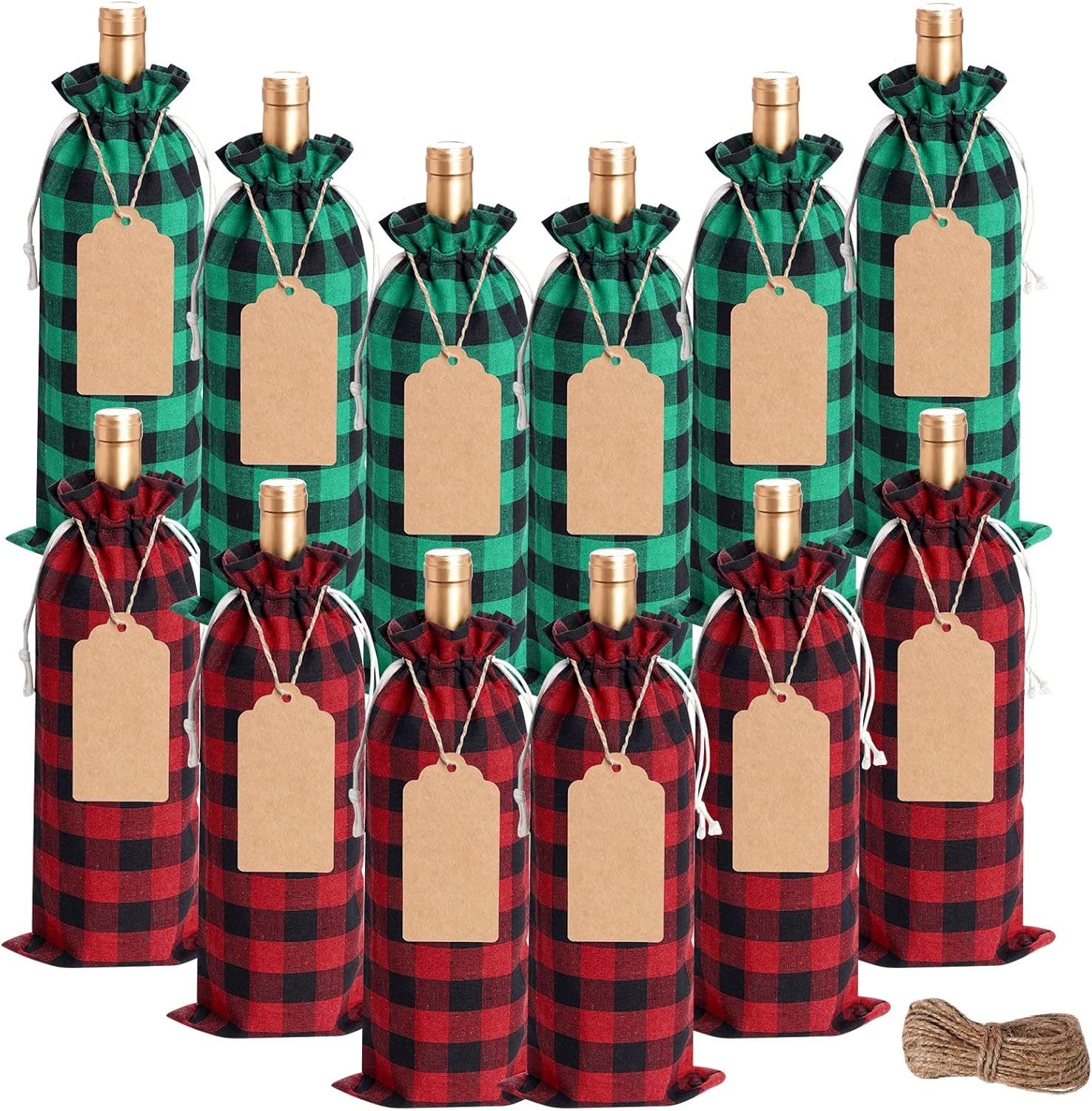 12 Pieces Christmas Wine Bottle Bags Buffalo Plaid Wine