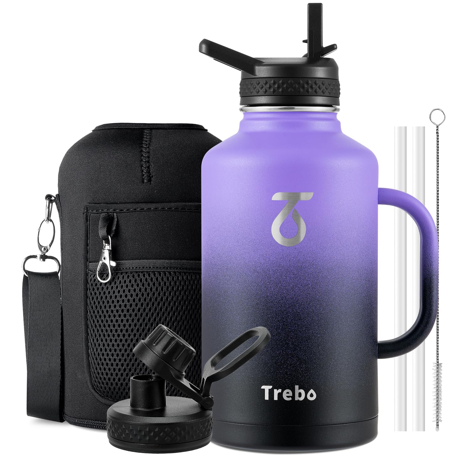 Trebo Insulated Water Bottle 2 L Stainless Steel with Side Handle & Pouch