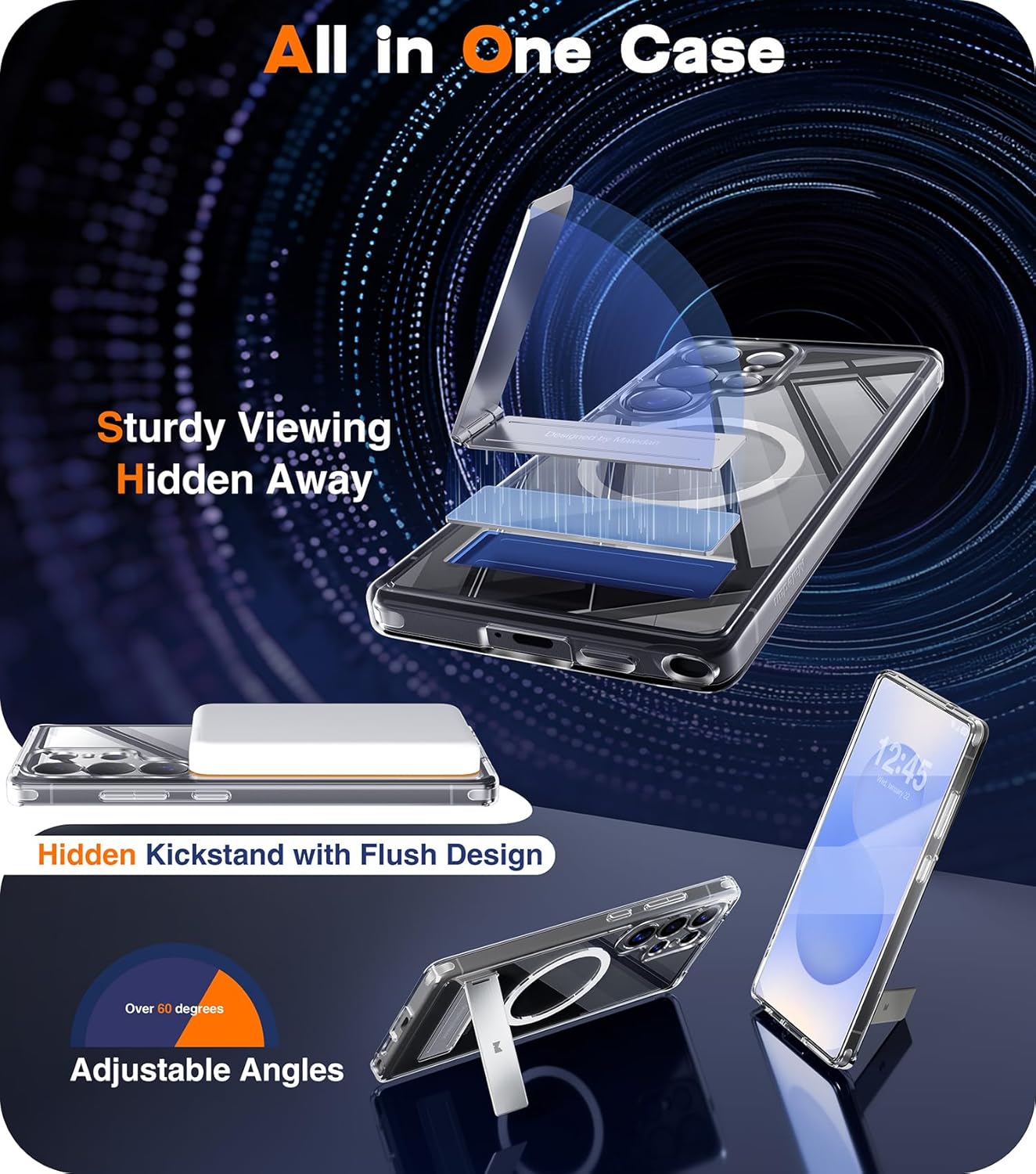 Maledan Full Camera Protection for Samsung Galaxy S25 Ultra Case with Built-in Phone Stand, Magnetic Shockproof Slim Case for Galaxy S25 Ultra 6.9", Kickstand S25 Case Fit for Magsafe, Crystal Clear - Image 6