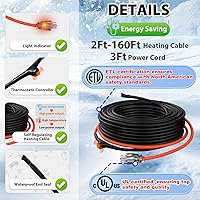 Vista 7 de HEATIT Cable calefactor autorregulador de tubería de 2 pies para protección contra congelación de tuberías, automático con termostato integrado
