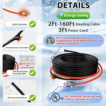 ●HEAT HEATIT JHSF 40ft Self-Regulating Heat Cable for Pipe Freeze