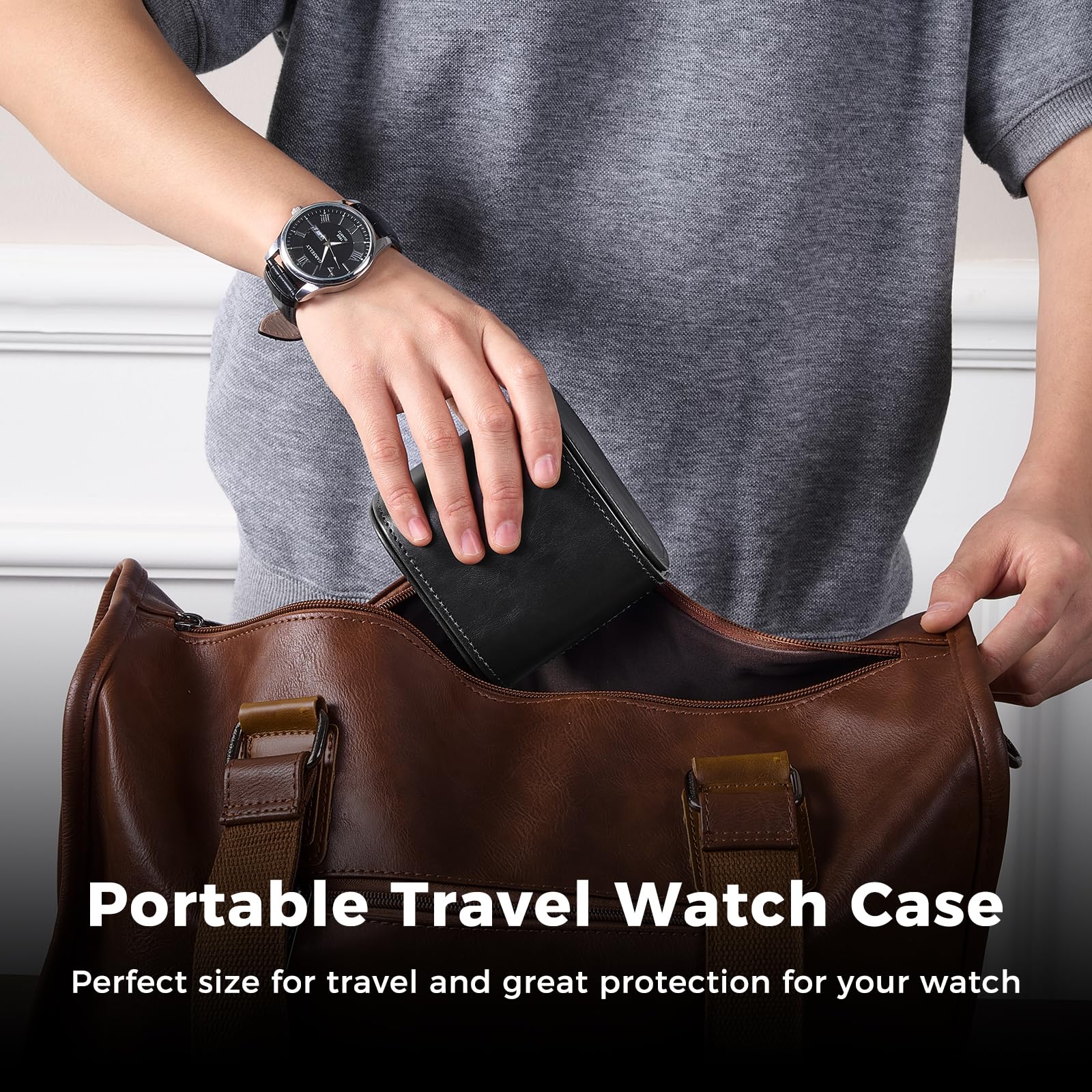 ProCase Uhrenrolle für 1 Uhr, Uhren Reiseetui Uhrenkoffer-Rolle Travel Watch Box Case Uhrenaufbewahrung Reise Uhrenetui- Schwarz