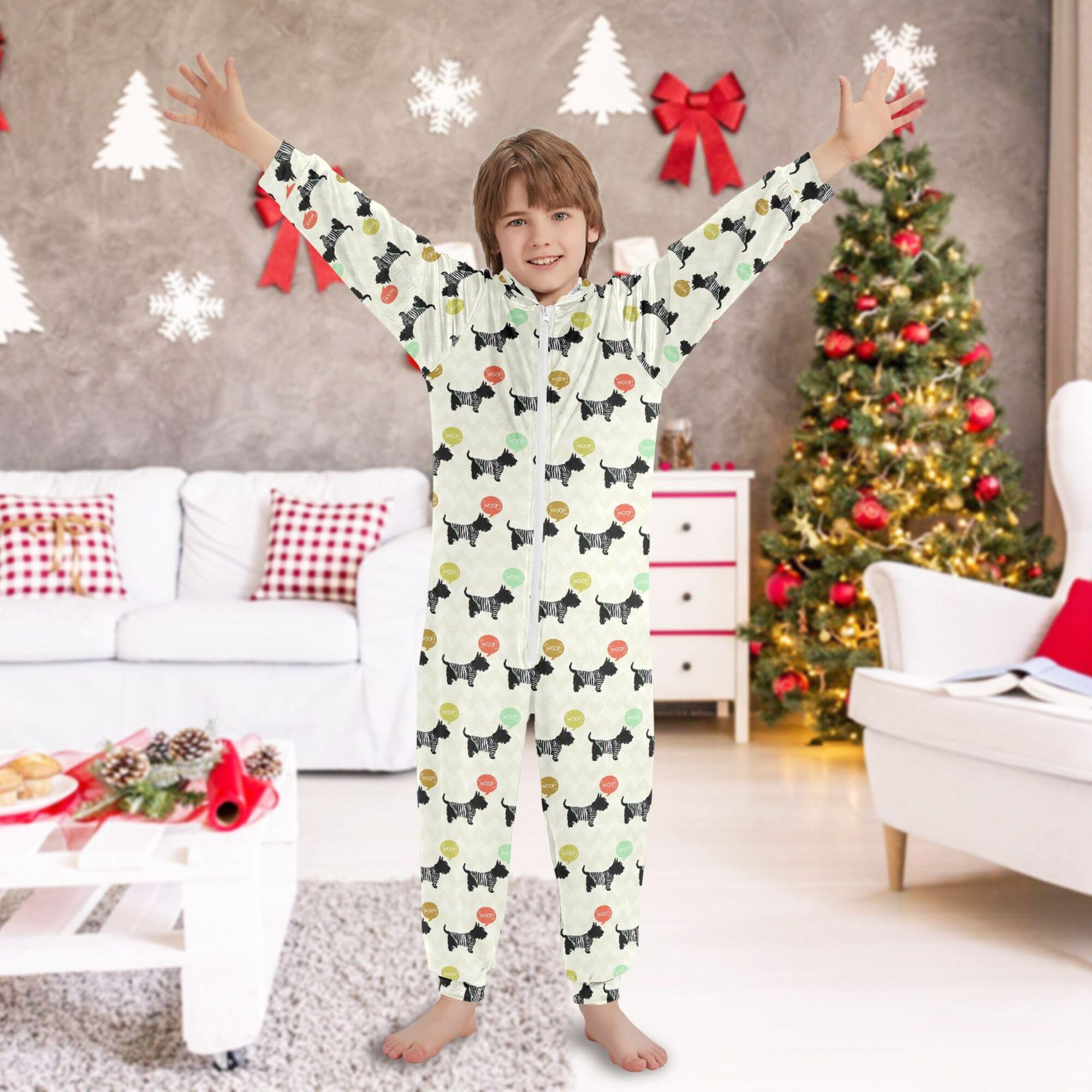 Pigiama intero in flanella con cappuccio e cerniera, tuta abbinata per bambini e gatti, bella da indossare con occhiali, morbida e calda, abbigliamento sportivo per la casa, 5-6T