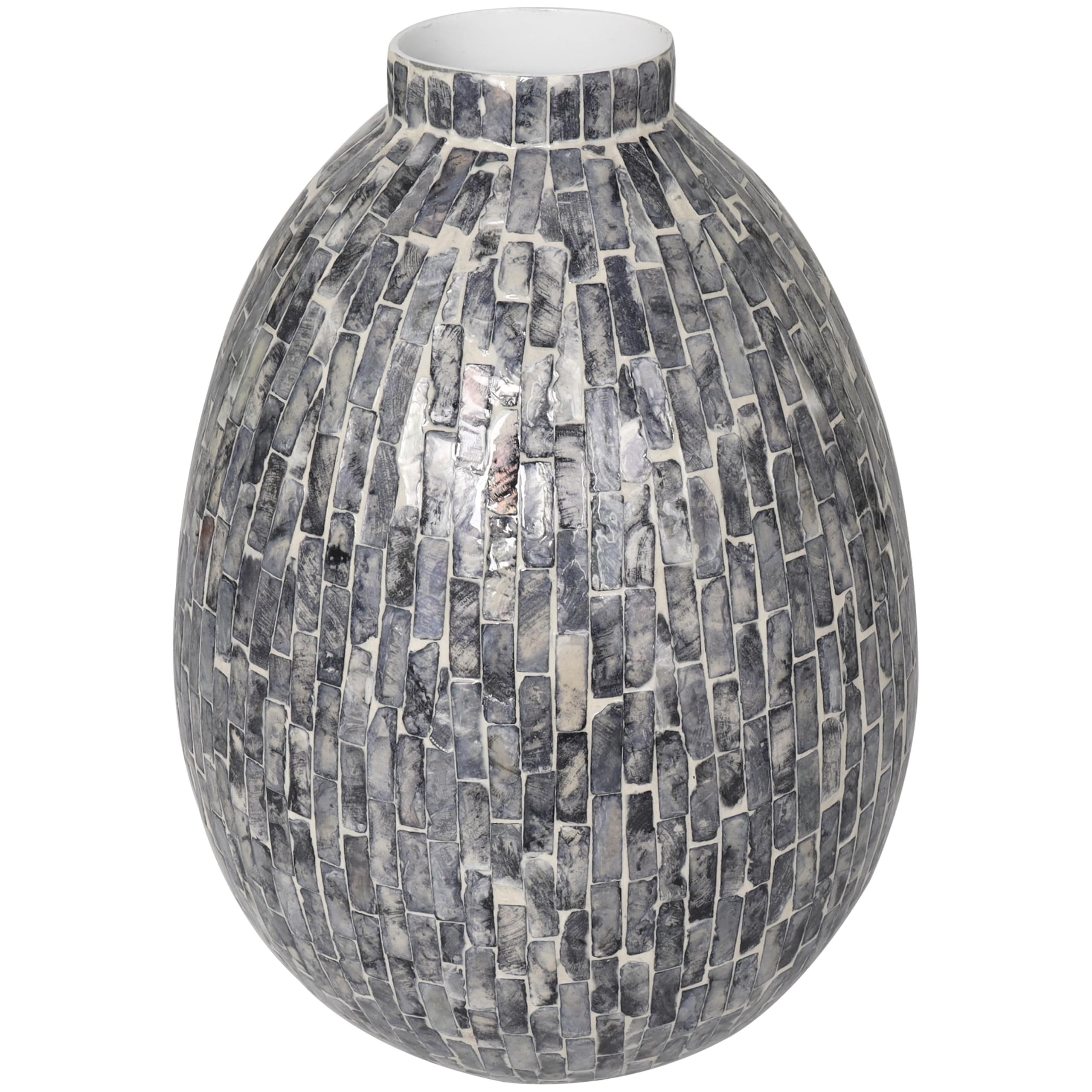 deco 79 mother of pearl shell handmade decorative vase mosaic inspired centerpiece vase, flower vase for home decoration 9" x 9" x 12", gray